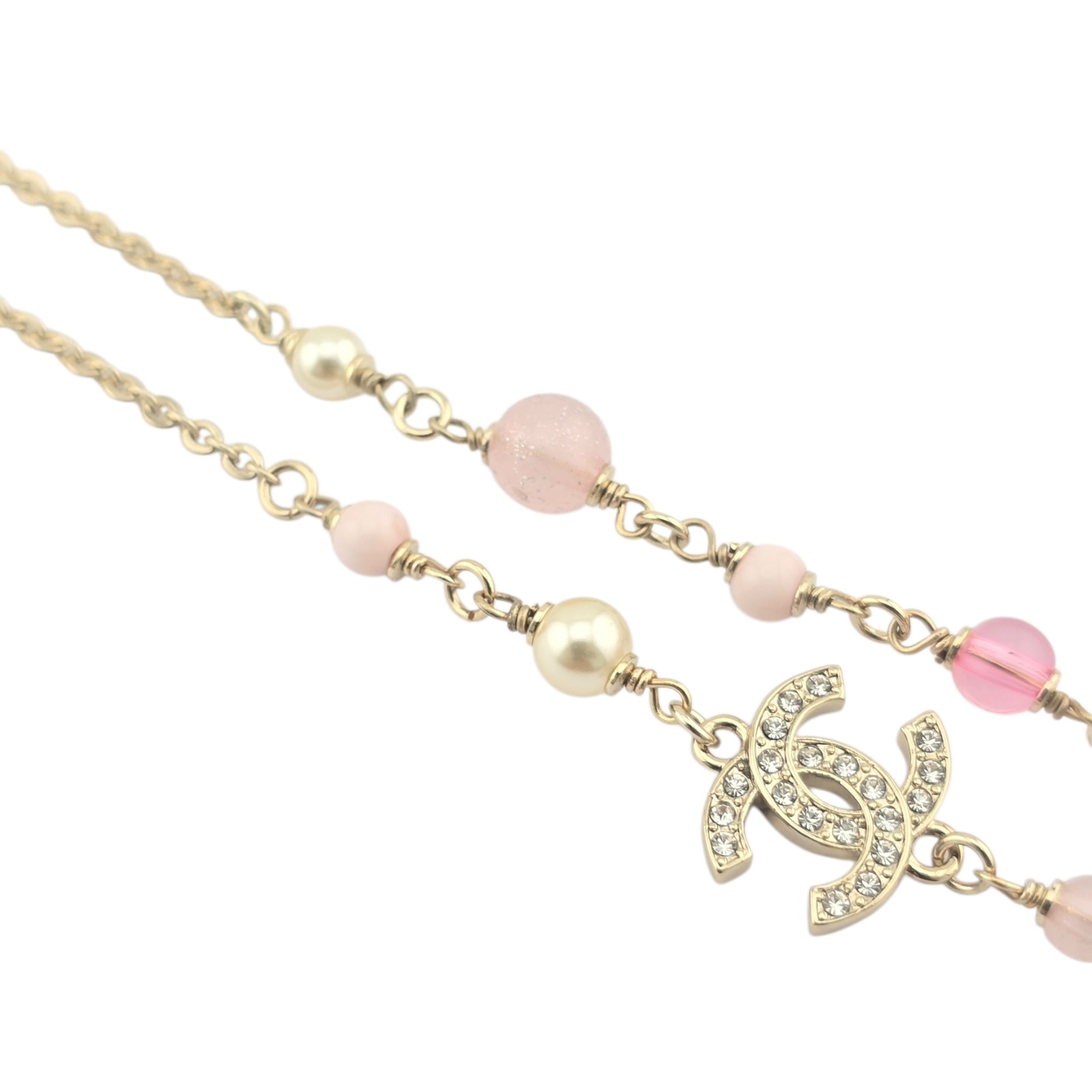 Chanel CC Pink Camellia Flower Resin Denim Long Necklace 2026 CHANEL