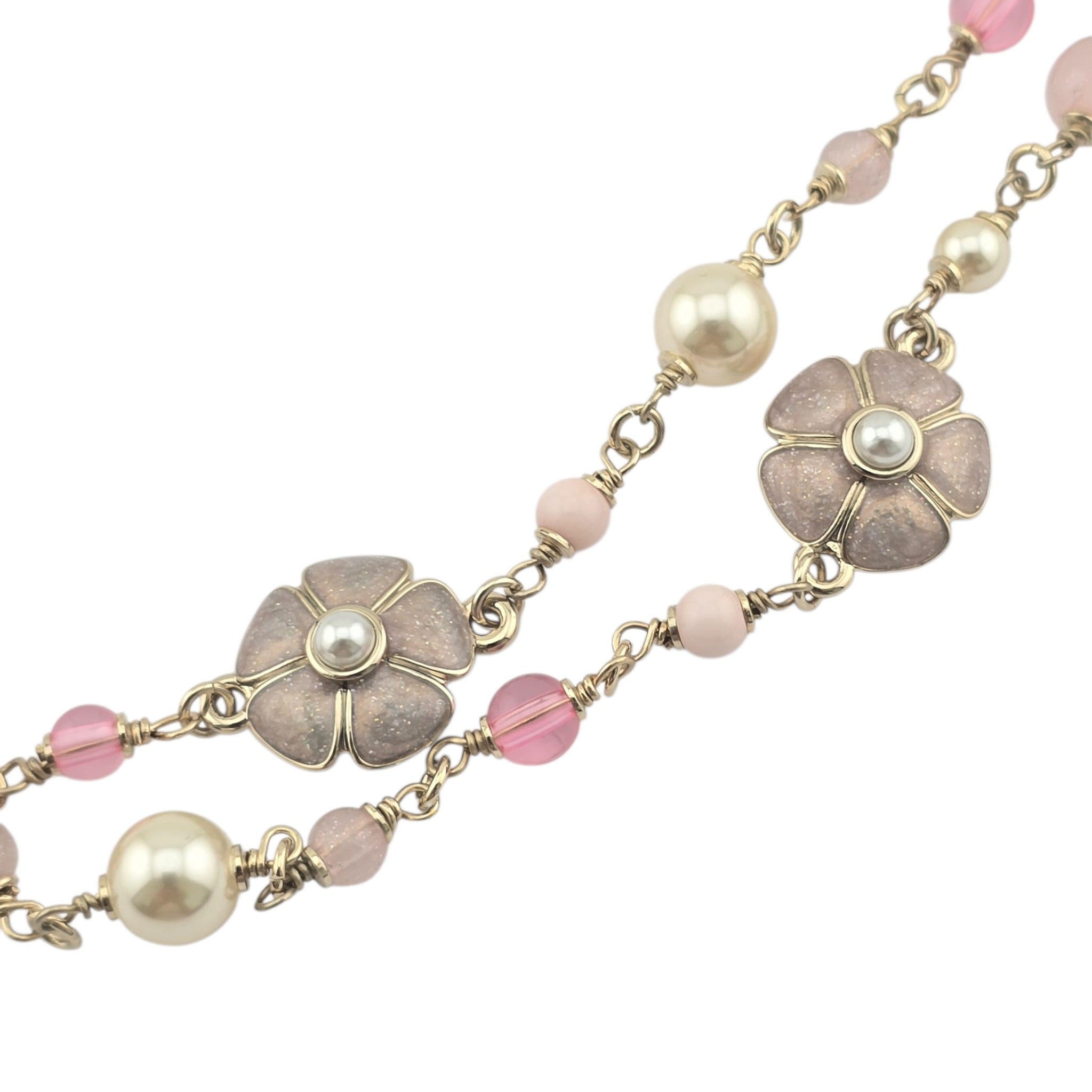Chanel CC Pink Camellia Flower Resin Denim Long Necklace 2026 CHANEL