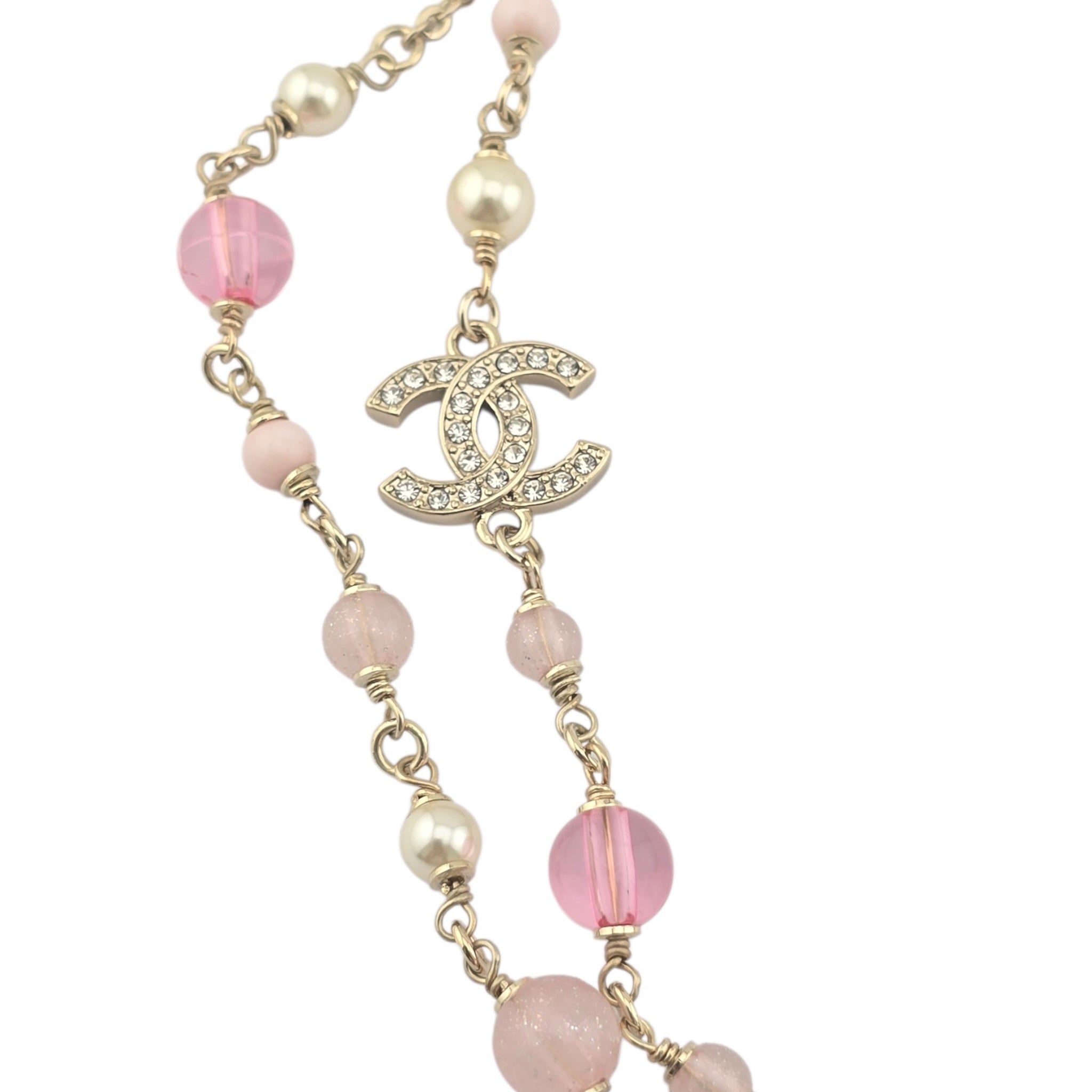 Chanel CC Pink Camellia Flower Resin Denim Long Necklace 2026 CHANEL