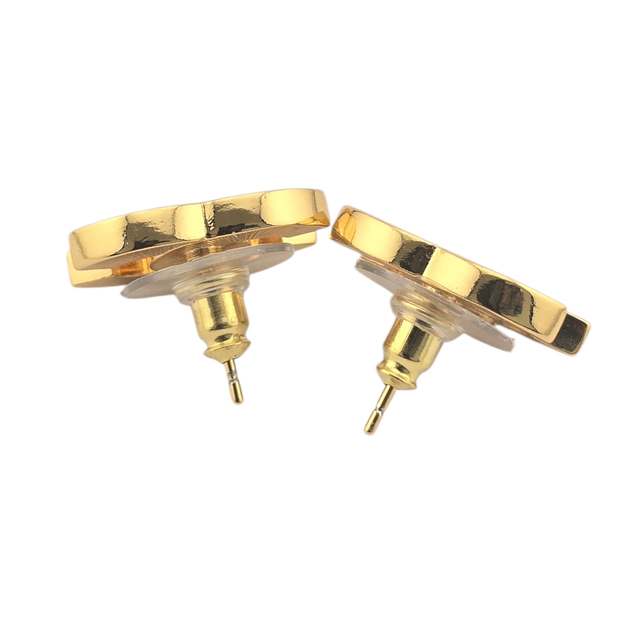 Chanel CC Metal Resin Logo Stud Earrings Black Gold 2025 CHANEL