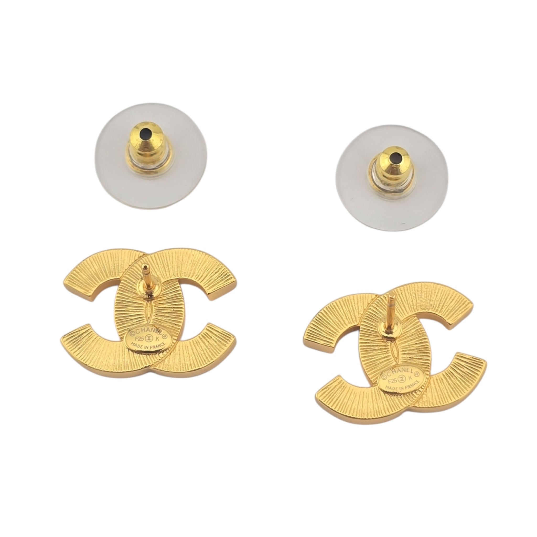 Chanel CC Metal Resin Logo Stud Earrings Black Gold 2025 CHANEL