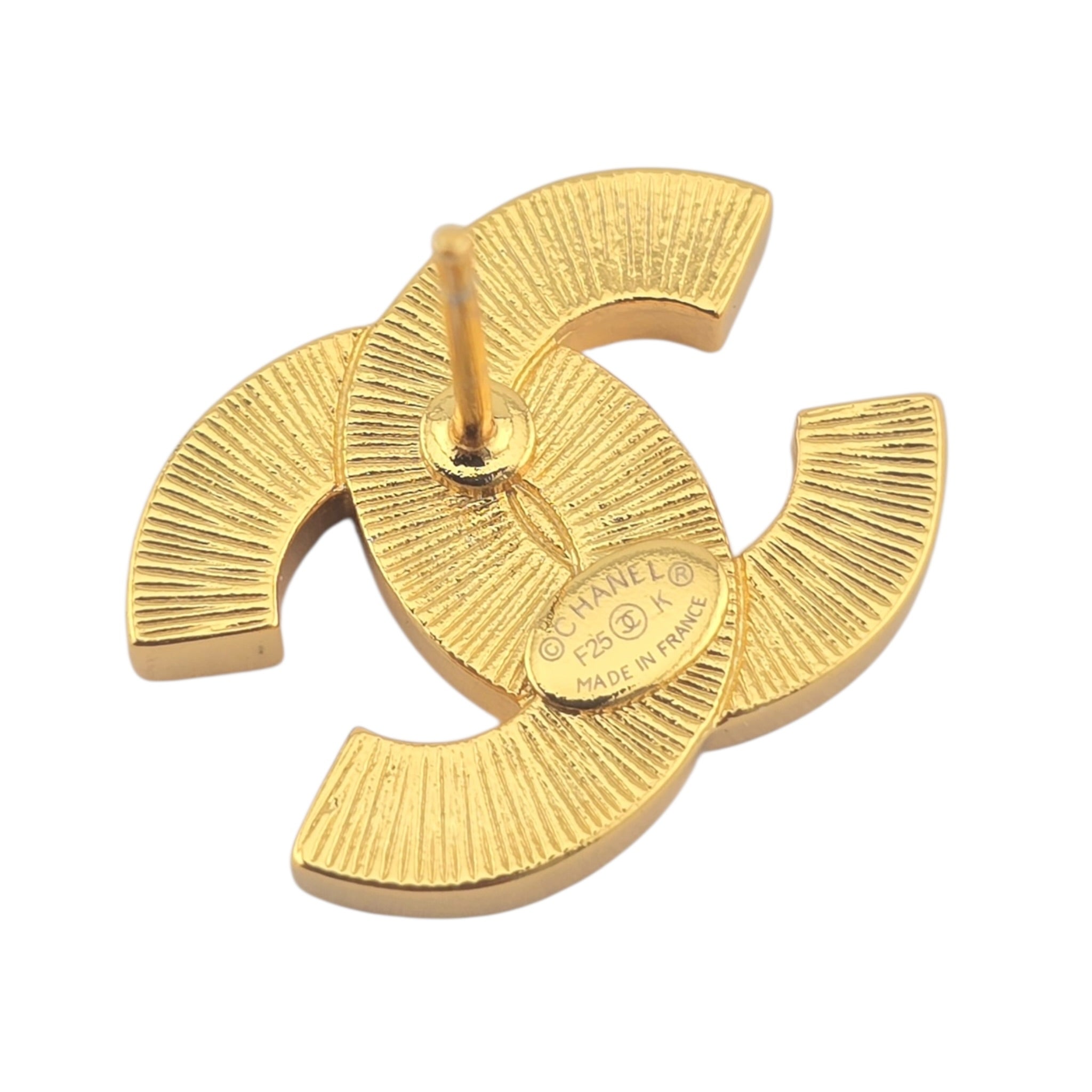 Chanel CC Metal Resin Logo Stud Earrings Black Gold 2025 CHANEL