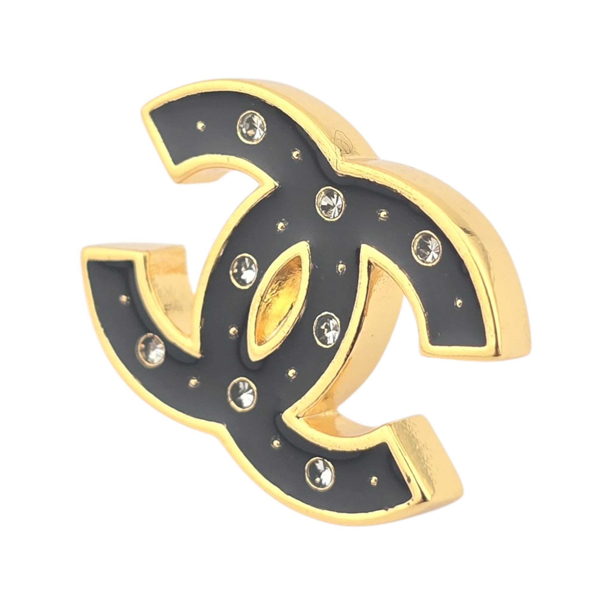 Chanel CC Metal Resin Logo Stud Earrings Black Gold 2025 CHANEL