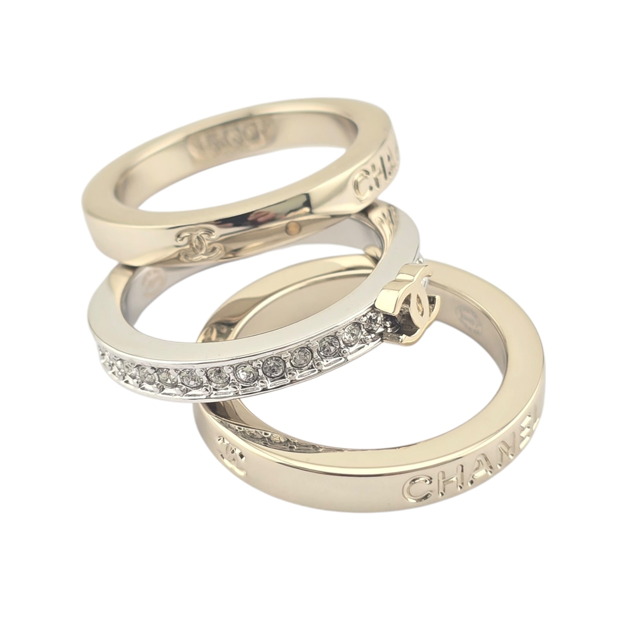 Chanel CC 3 Piece Ring Gold Silver CHANEL