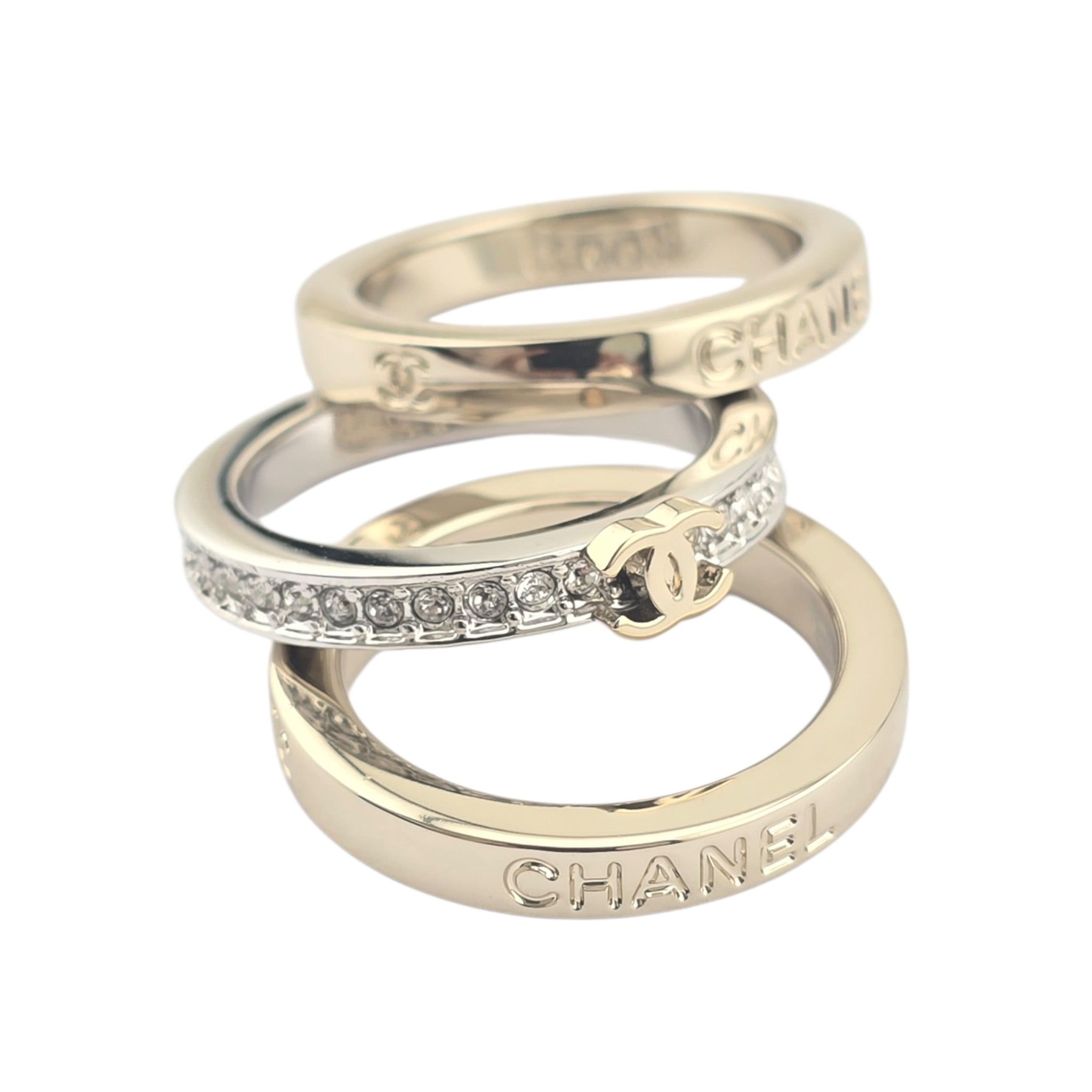 Chanel CC 3 Piece Ring Gold Silver CHANEL