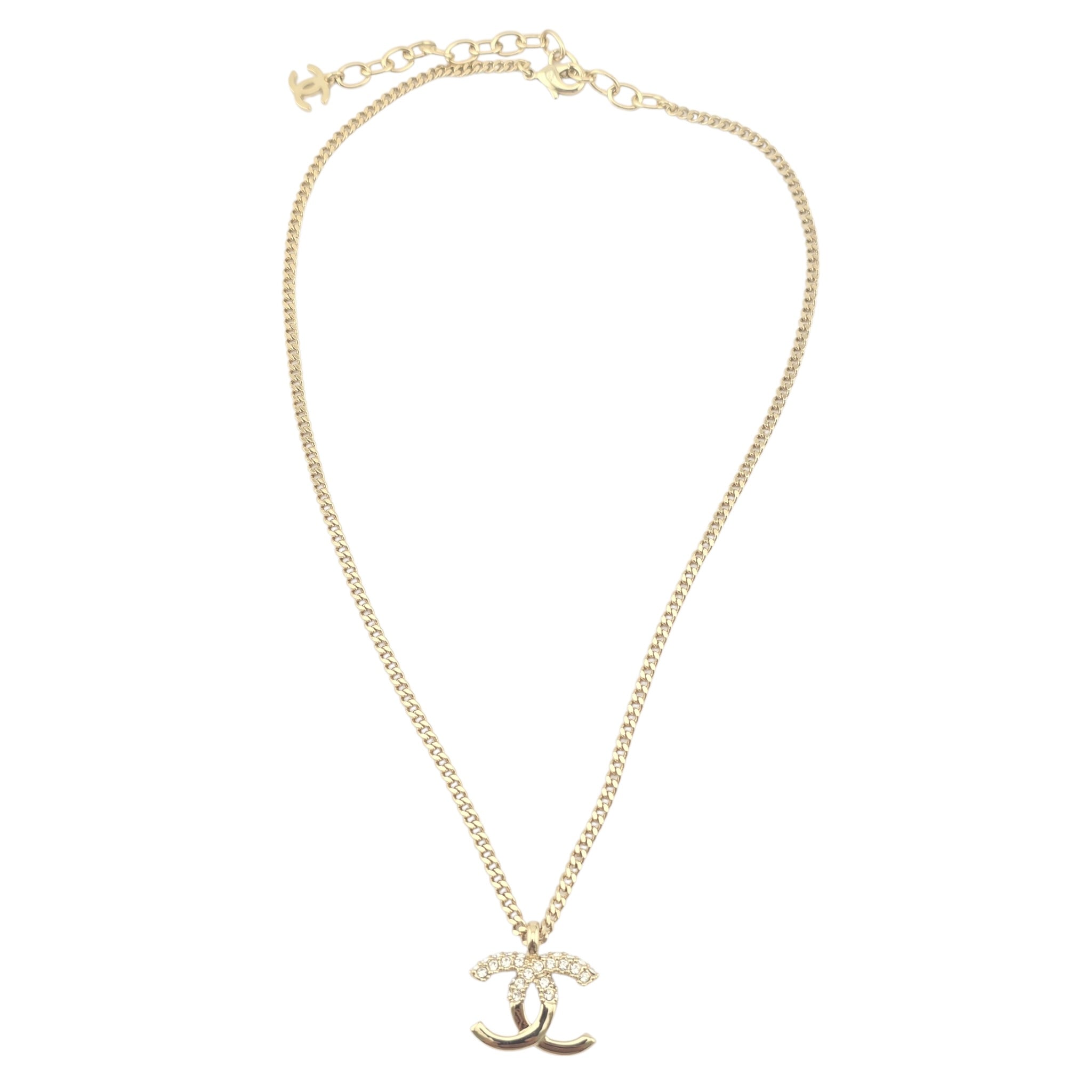 Chanel CC Crystal Pendant Gold Necklace 2022 CHANEL