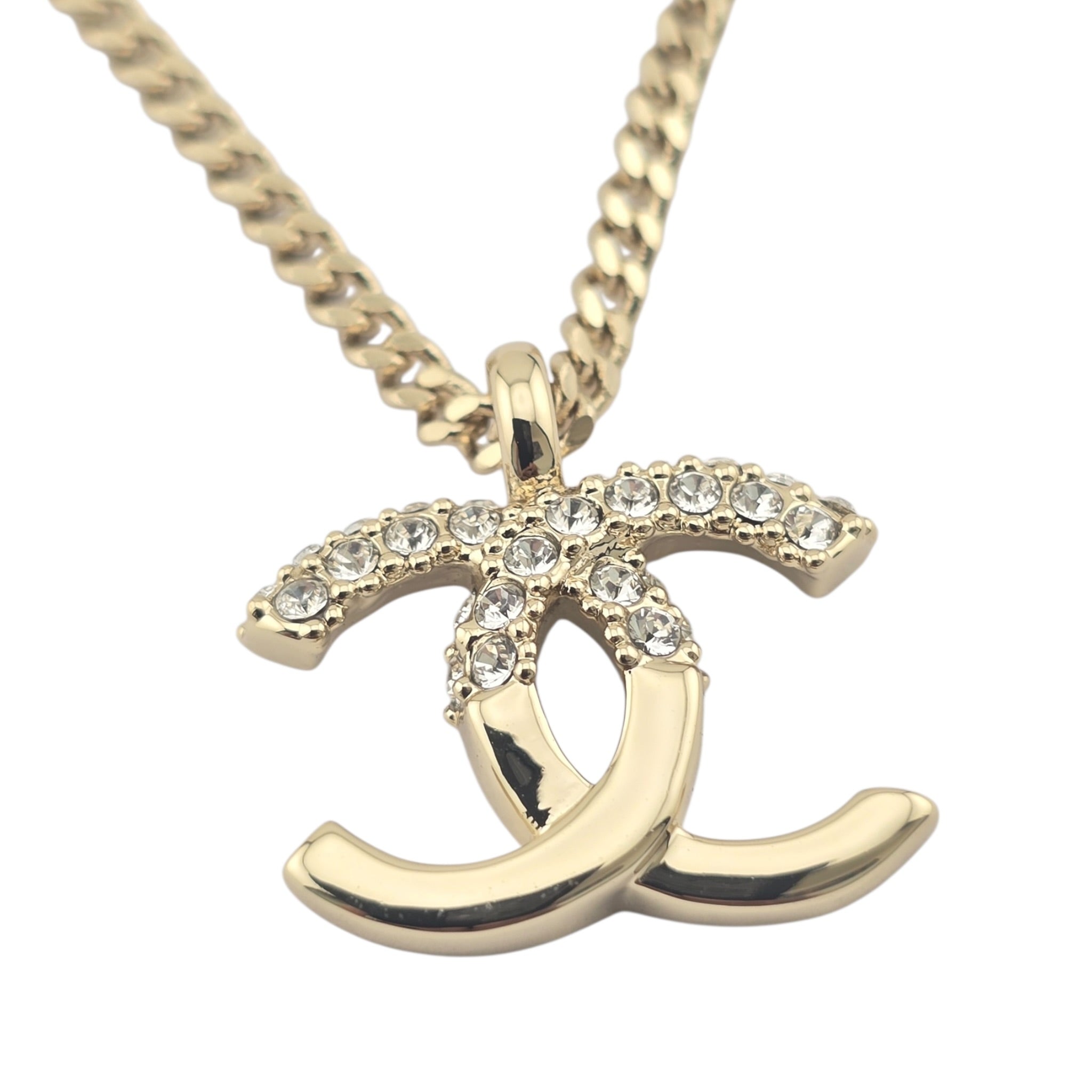 Chanel CC Crystal Pendant Gold Necklace 2022 CHANEL