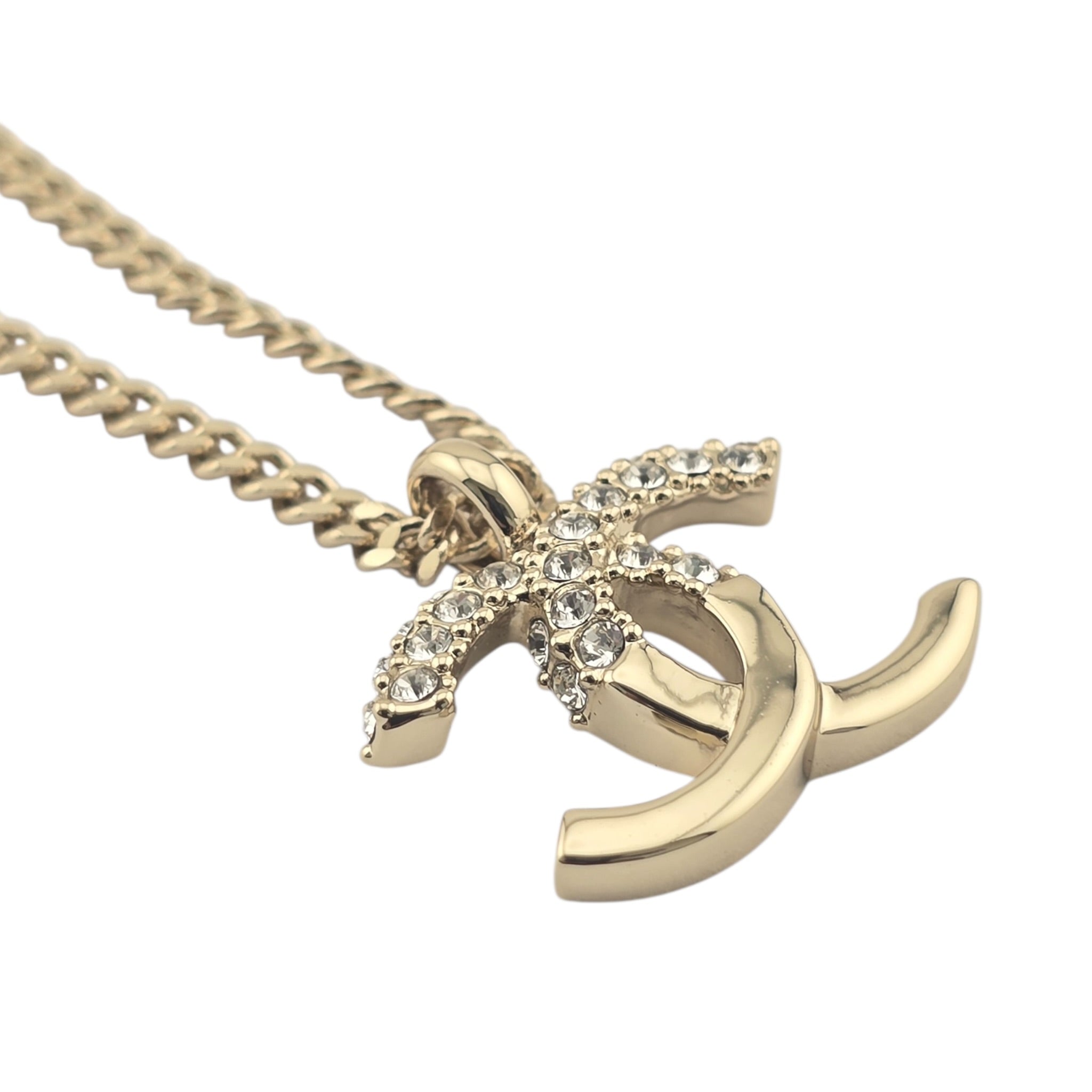 Chanel CC Crystal Pendant Gold Necklace 2022 CHANEL