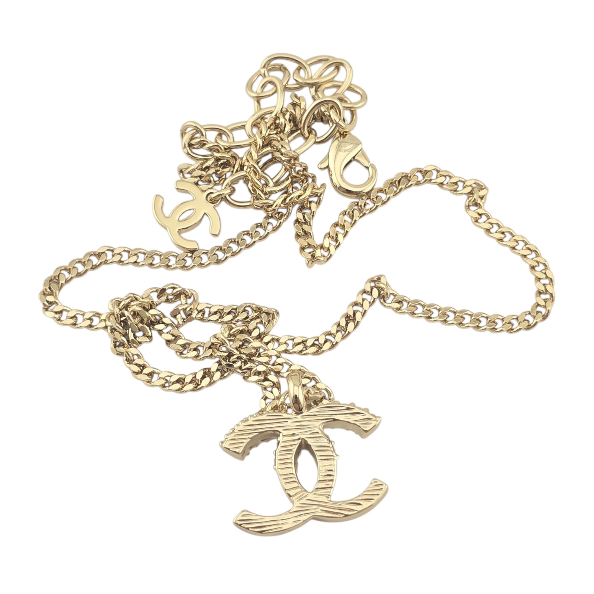 Chanel CC Crystal Pendant Gold Necklace 2022 CHANEL