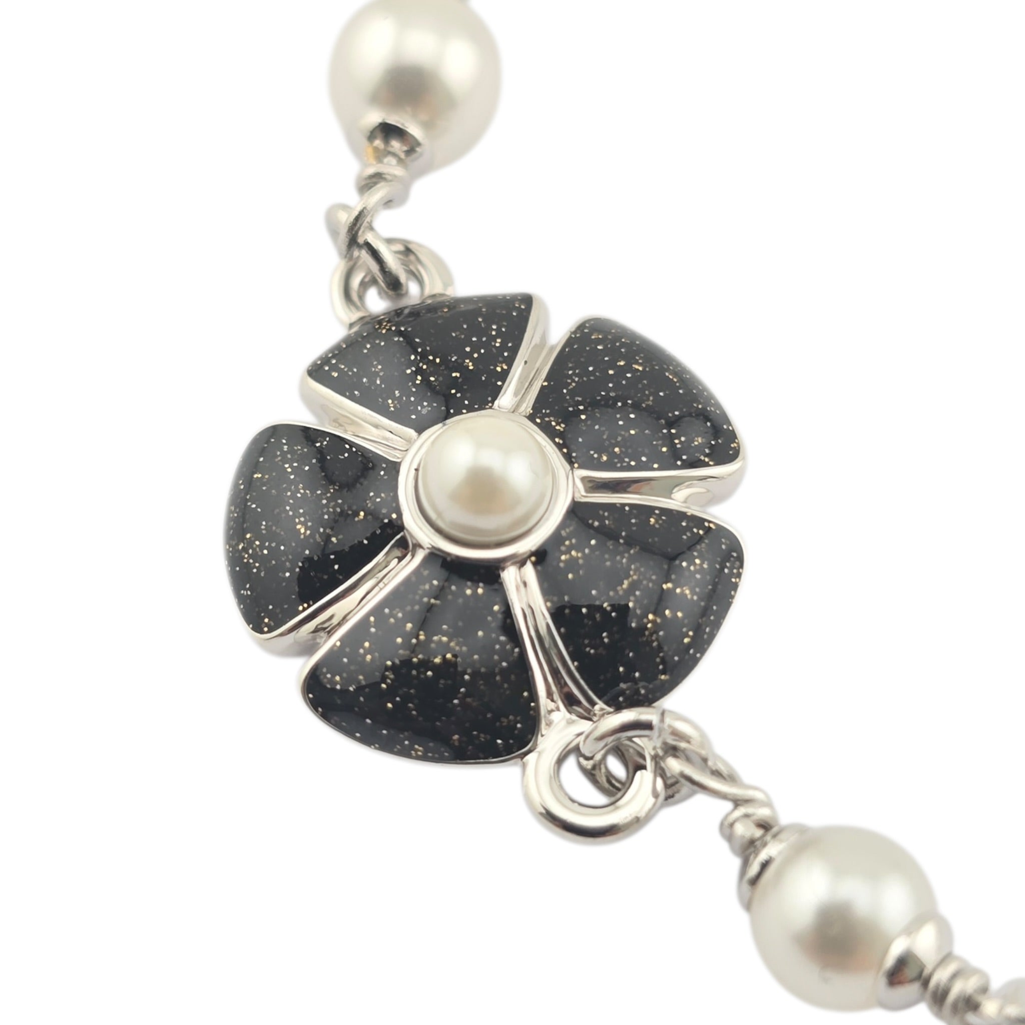 Chanel CC Black Enamel Camellia Pearl Pendant Necklace 2025 CHANEL