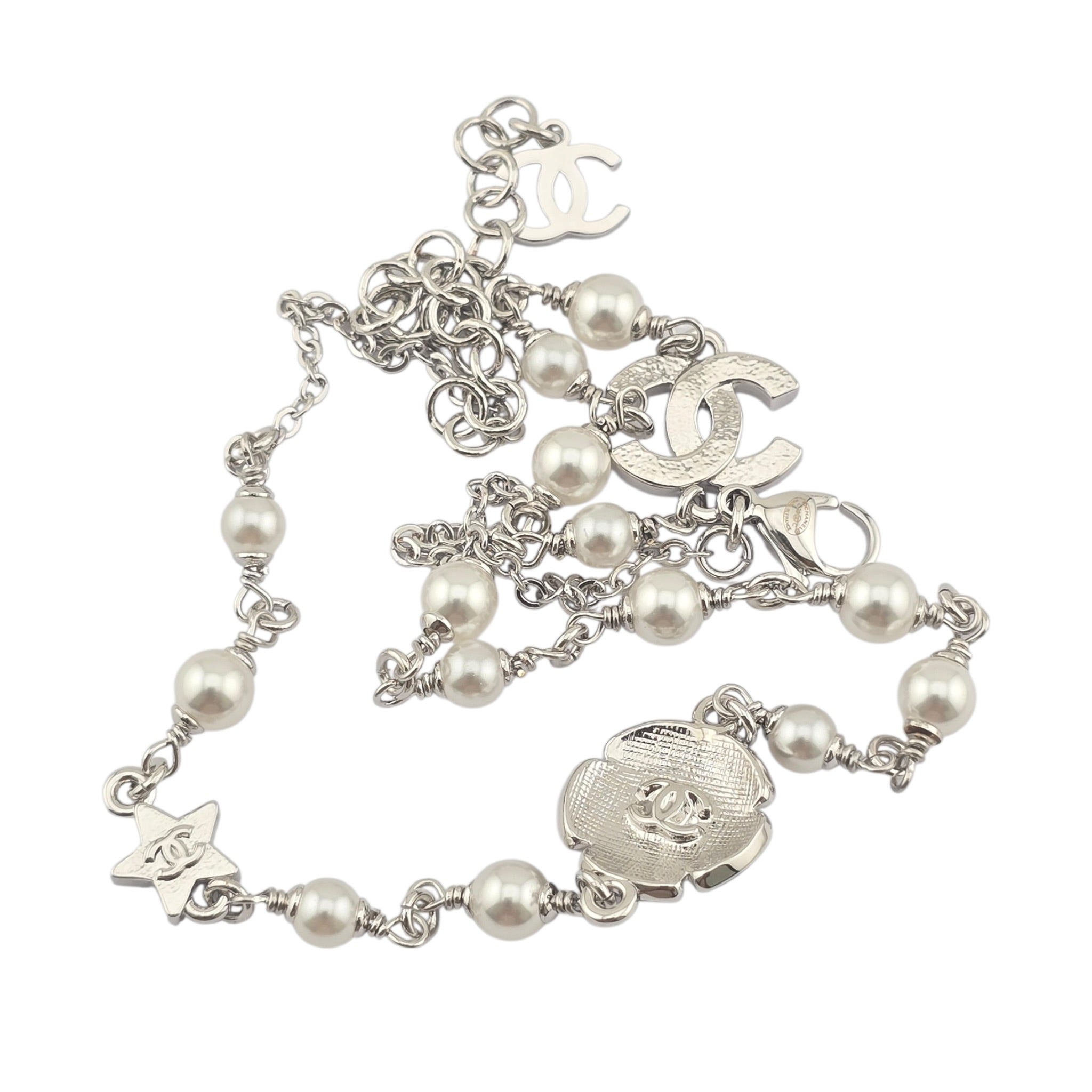 Chanel CC Black Enamel Camellia Pearl Pendant Necklace 2025 CHANEL