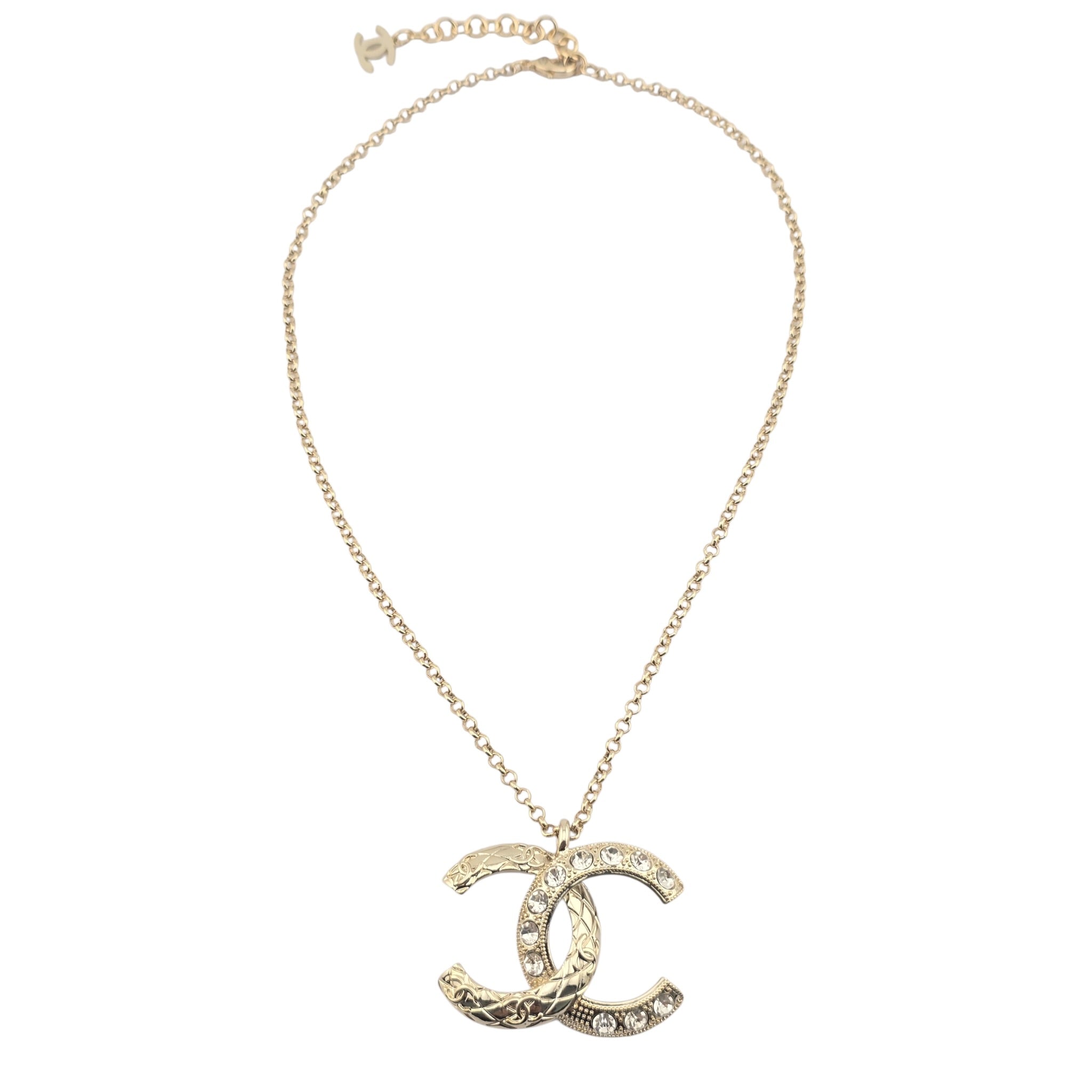 Chanel CC Crystal Pendant Gold Necklace 2025 CHANEL