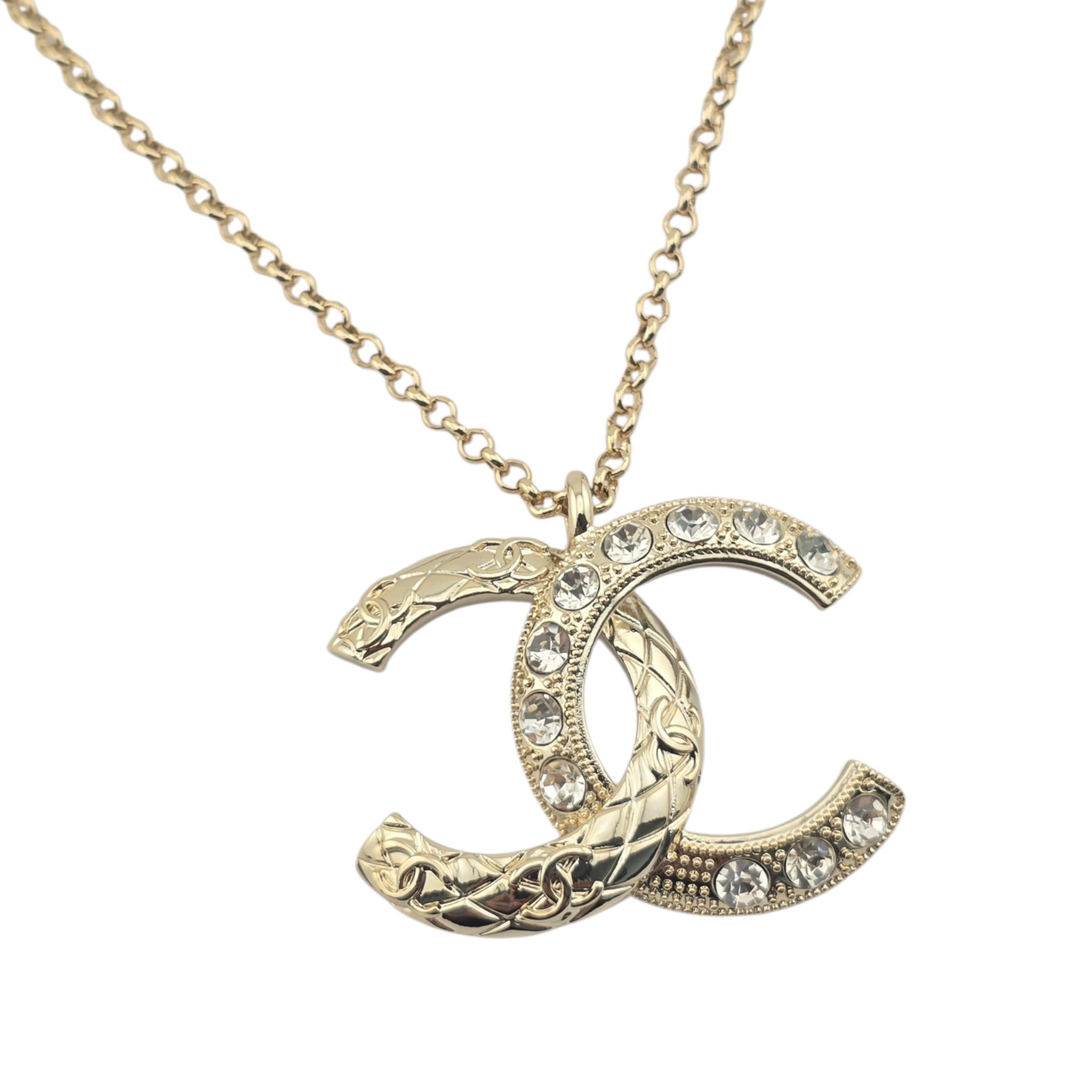 Chanel CC Crystal Pendant Gold Necklace 2025 CHANEL