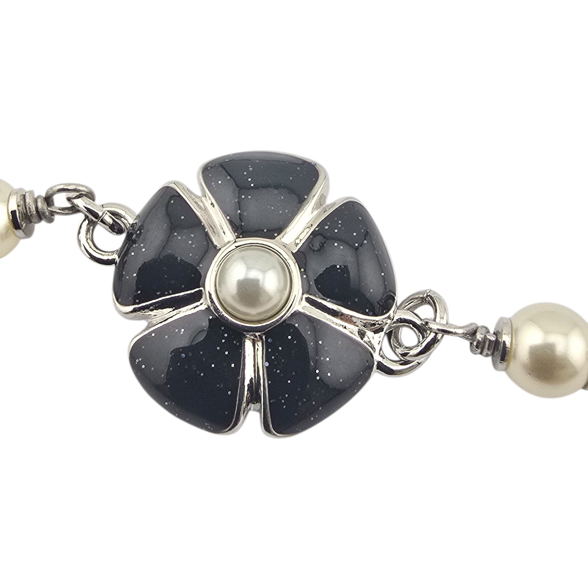 Chanel CC Black Camellia Flower Resin Denim Long Necklace 2026 CHANEL