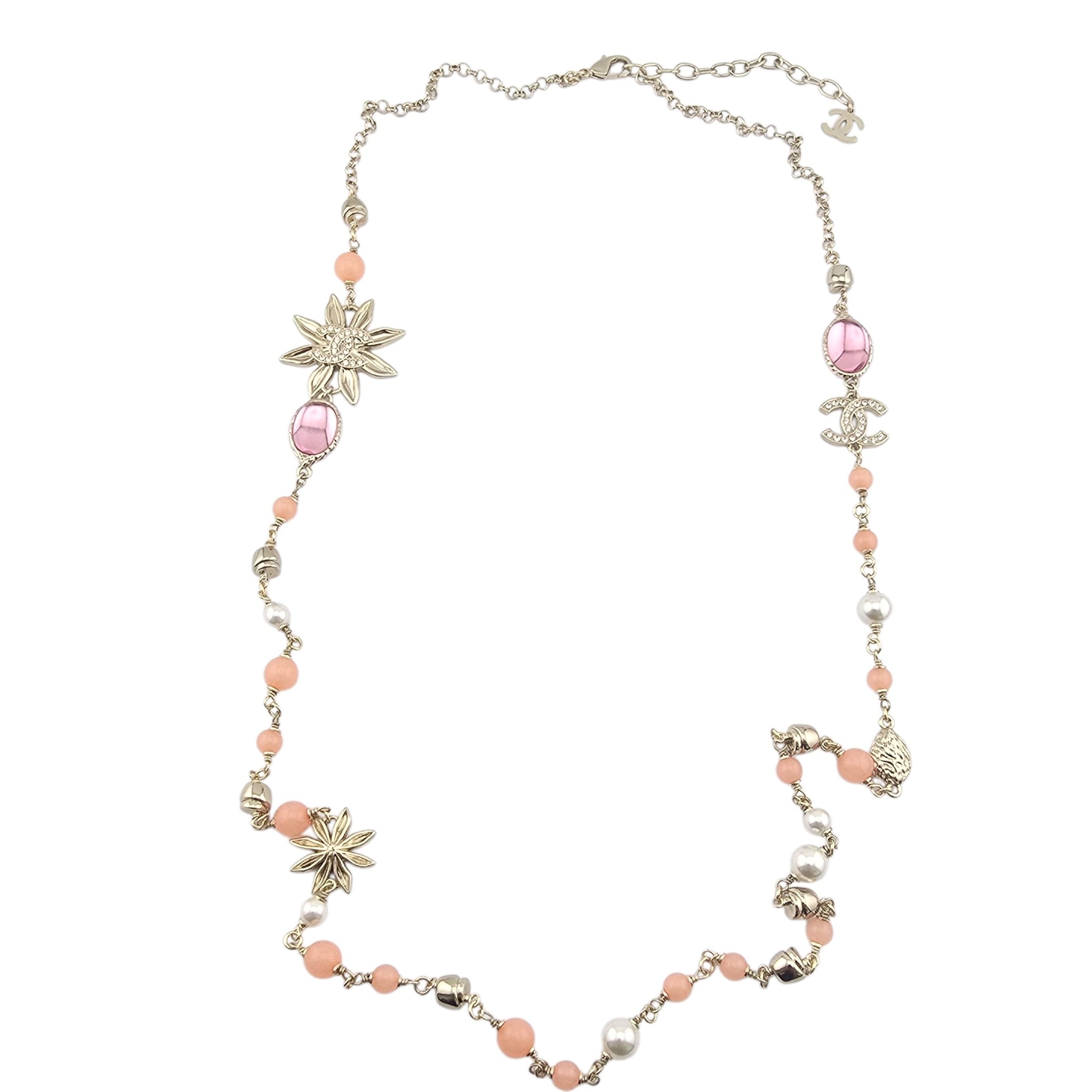 Chanel CC Flower Resin Faux Pearl Long Necklace 2026 CHANEL