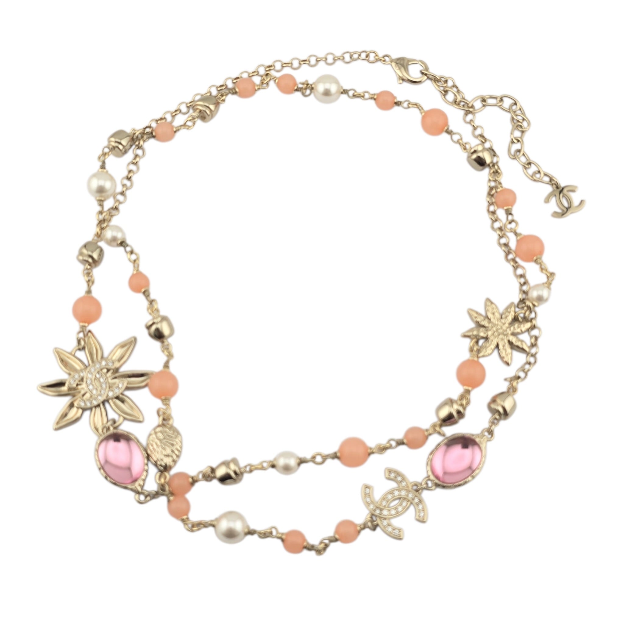 Chanel CC Flower Resin Faux Pearl Long Necklace 2026 CHANEL