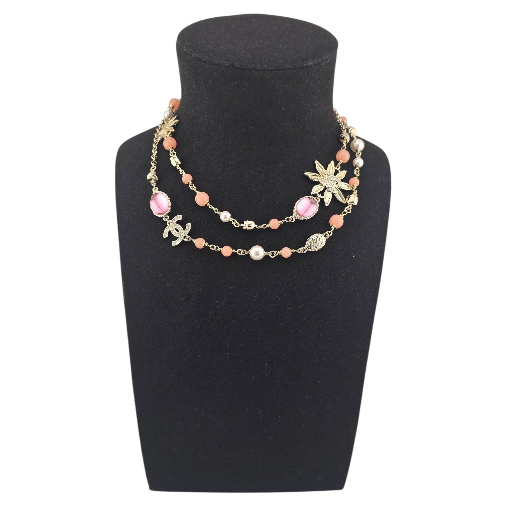 Chanel CC Flower Resin Faux Pearl Long Necklace 2026 CHANEL