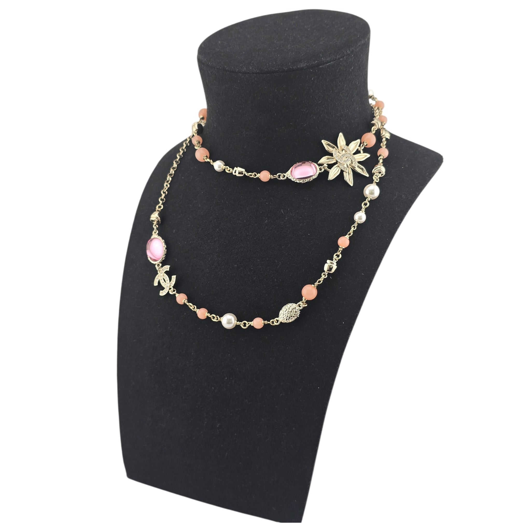 Chanel CC Flower Resin Faux Pearl Long Necklace 2026 CHANEL