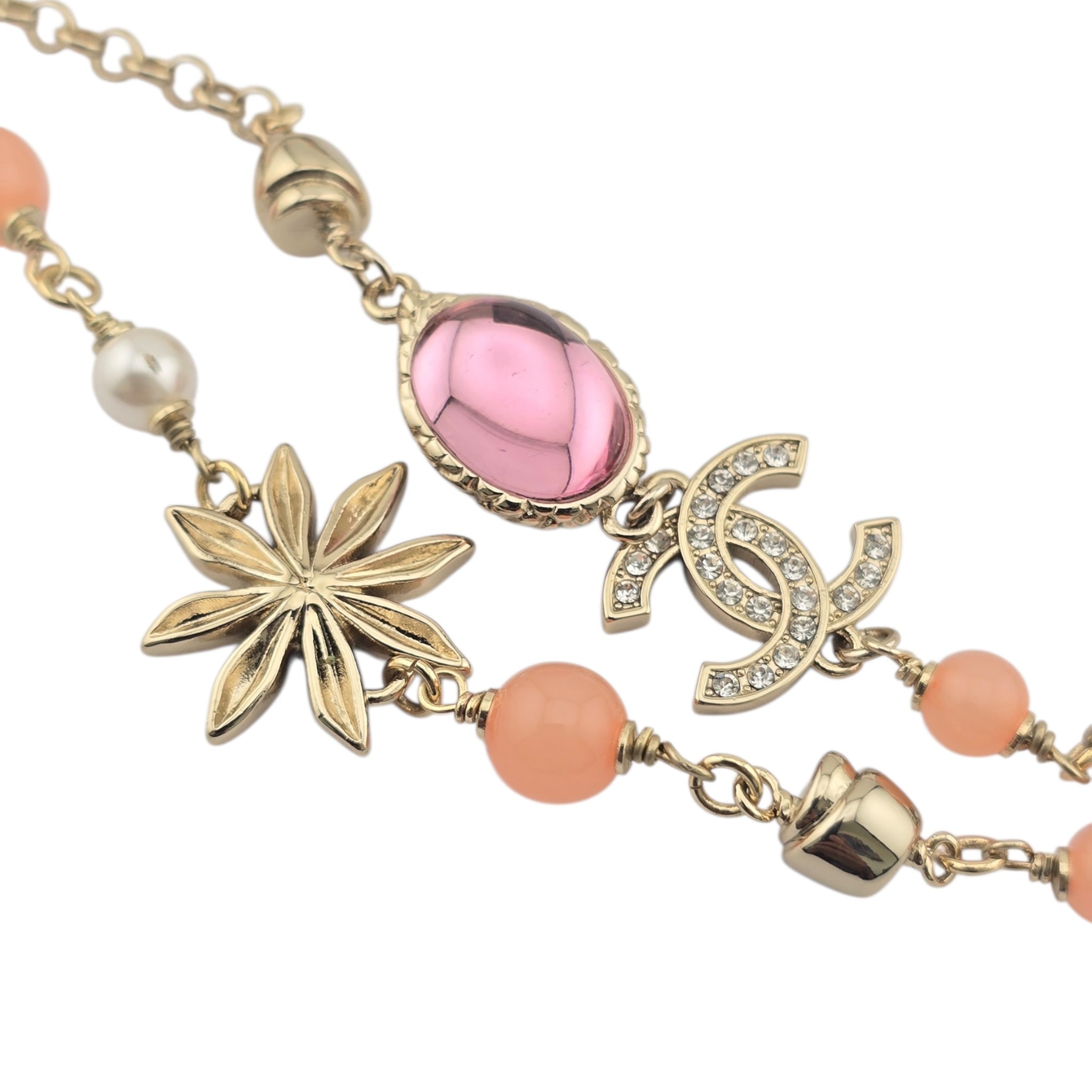 Chanel CC Flower Resin Faux Pearl Long Necklace 2026 CHANEL