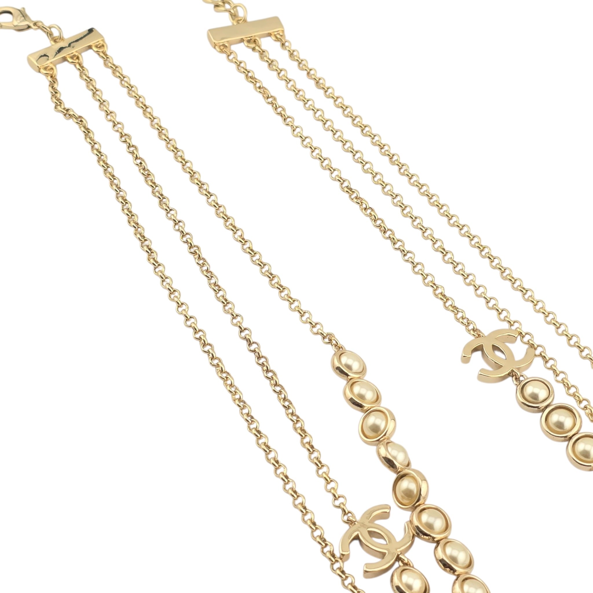Chanel CC Long Gold Faux Pearl 3 Row Necklace 2024 CHANEL