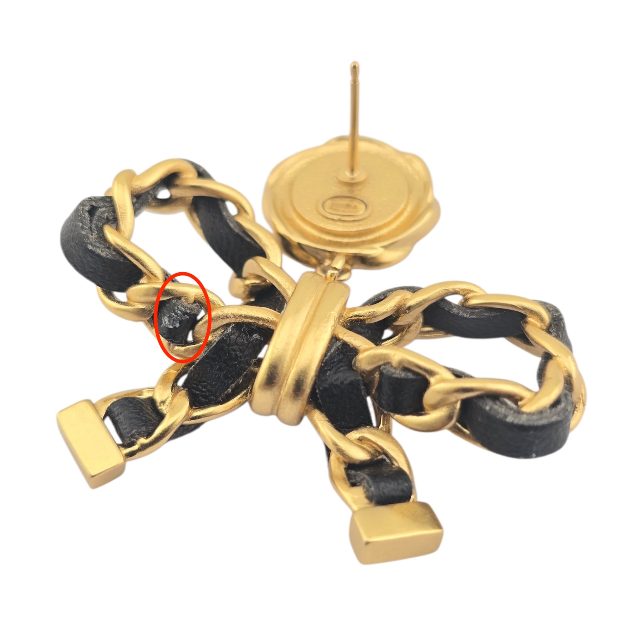 Chanel Lambskin Chain Bow Drop Earrings Black Gold CHANEL