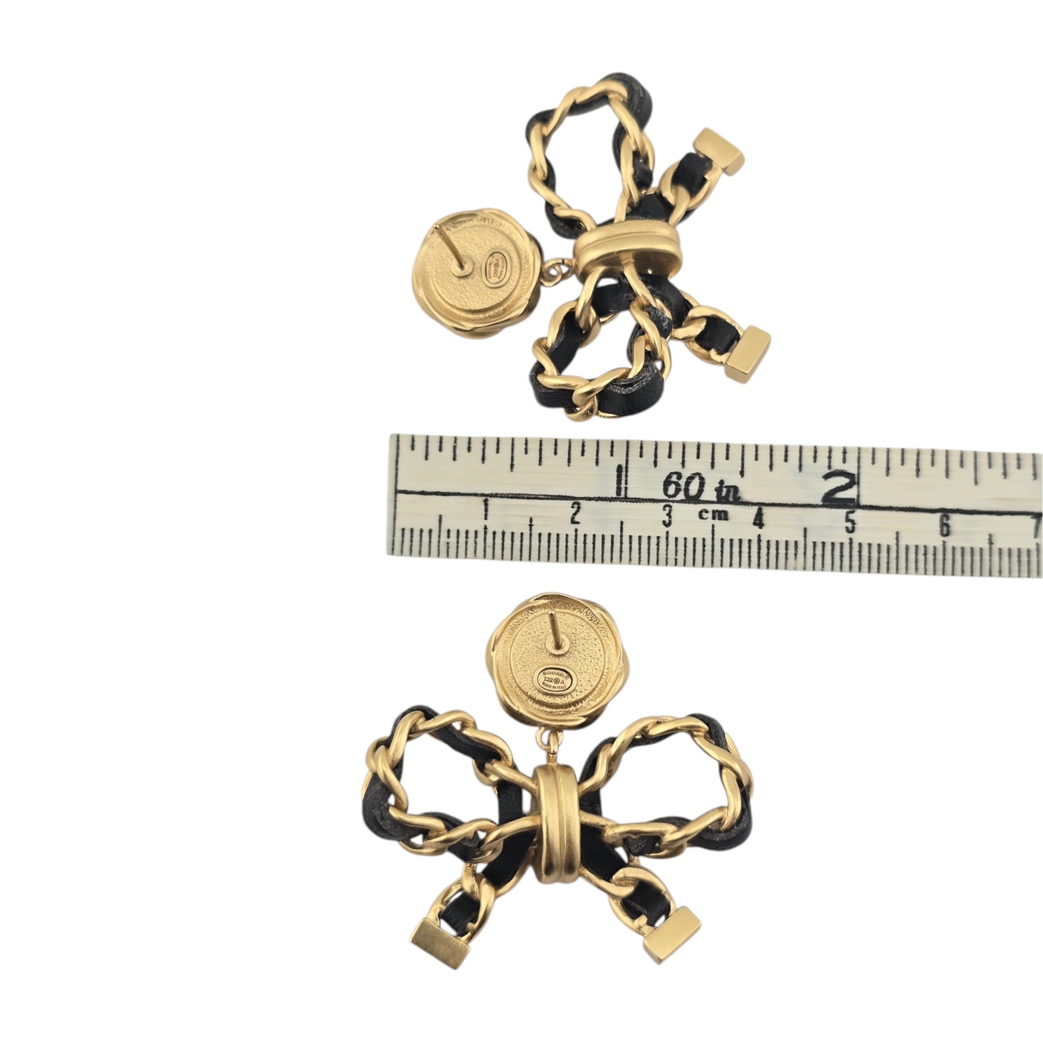 Chanel Lambskin Chain Bow Drop Earrings Black Gold CHANEL