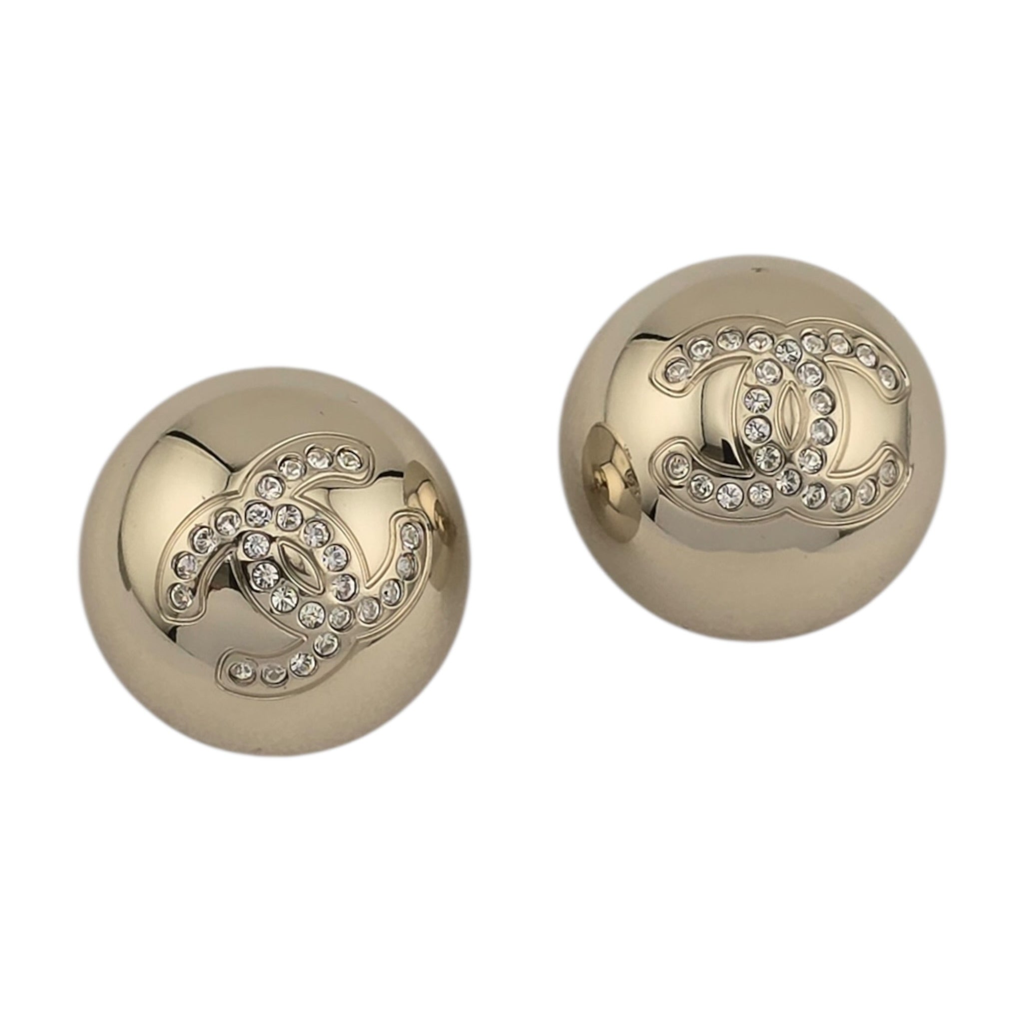 Chanel CC Gold Metal Crystal Round Earrings 2026 CHANEL
