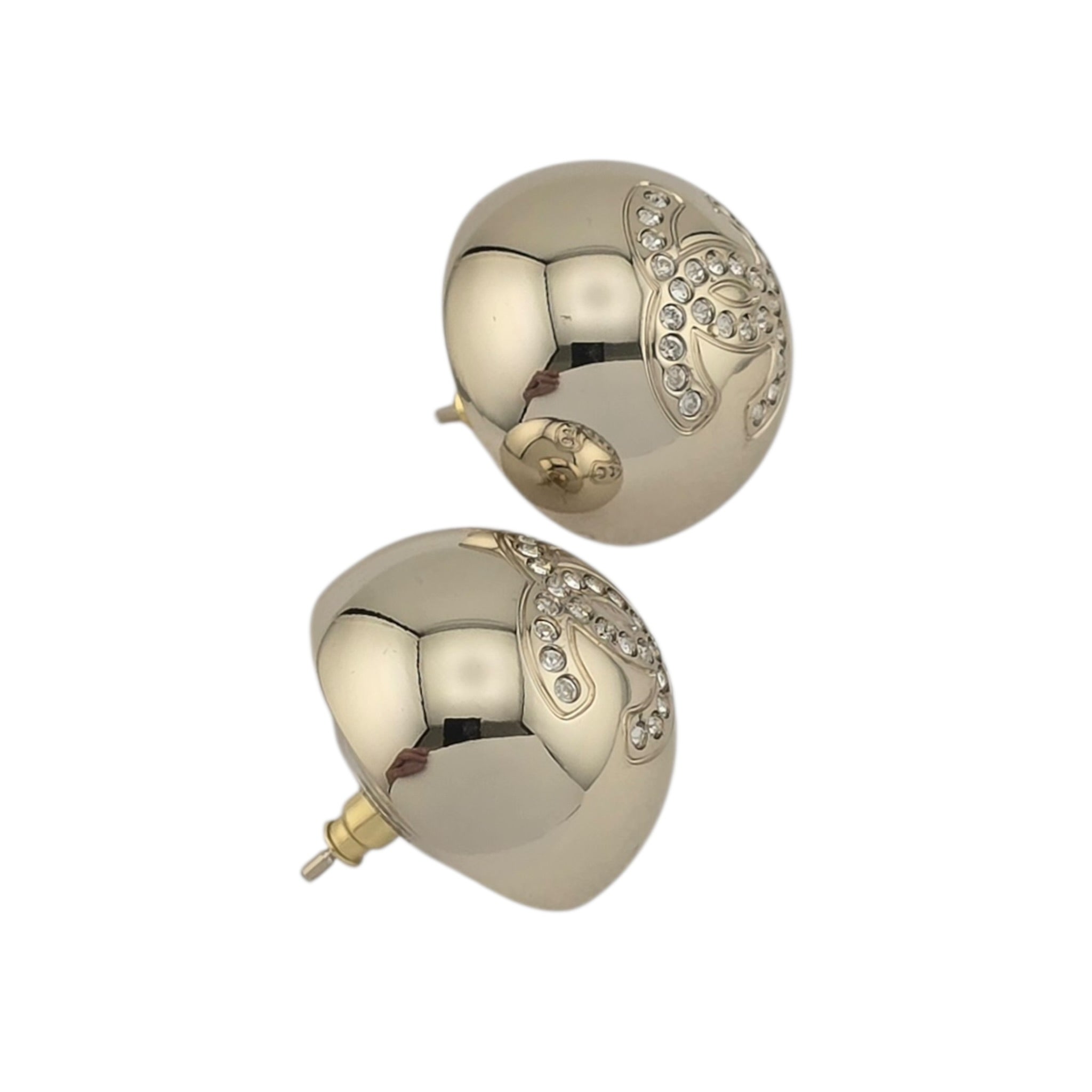 Chanel CC Gold Metal Crystal Round Earrings 2026 CHANEL