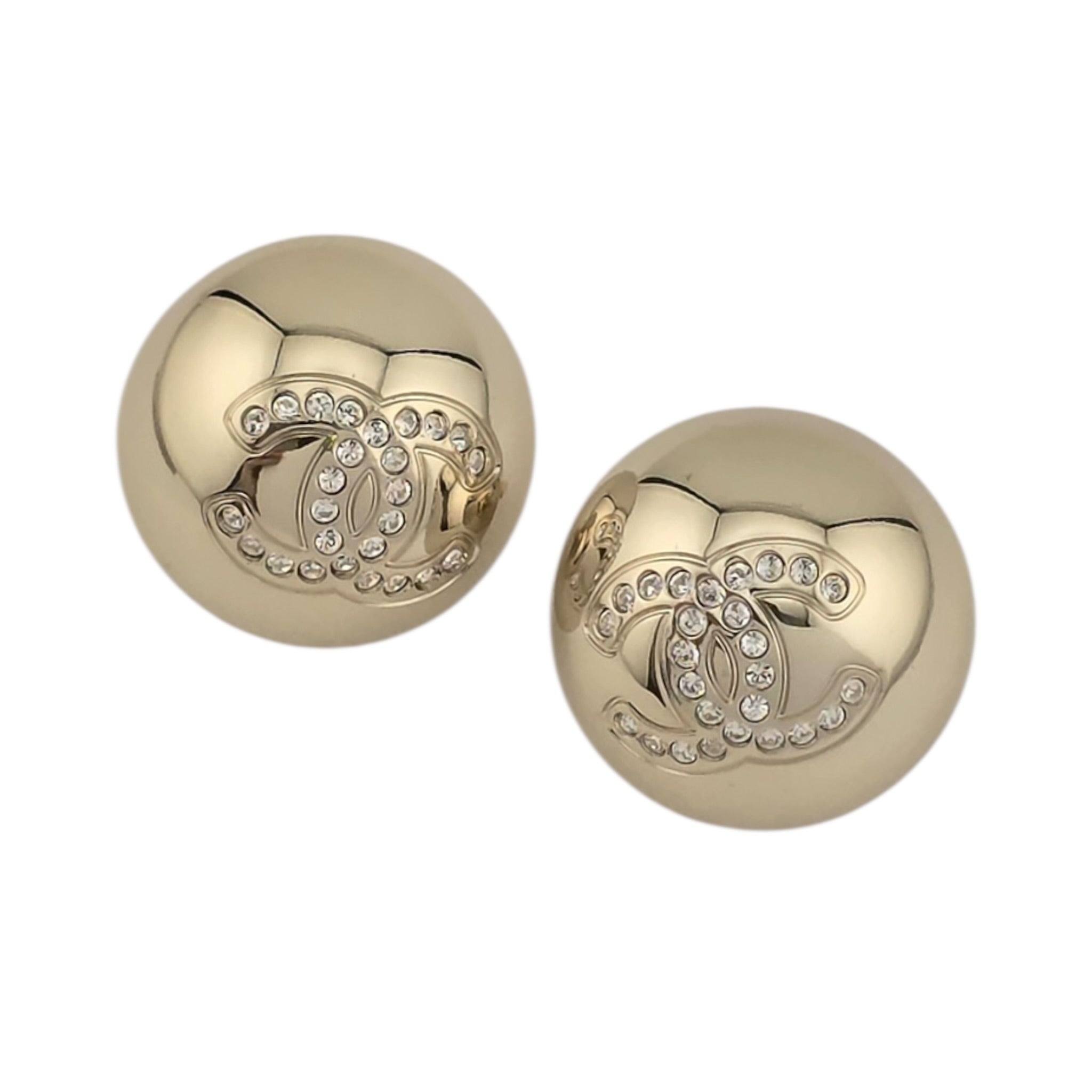 Chanel CC Gold Metal Crystal Round Earrings 2026 CHANEL