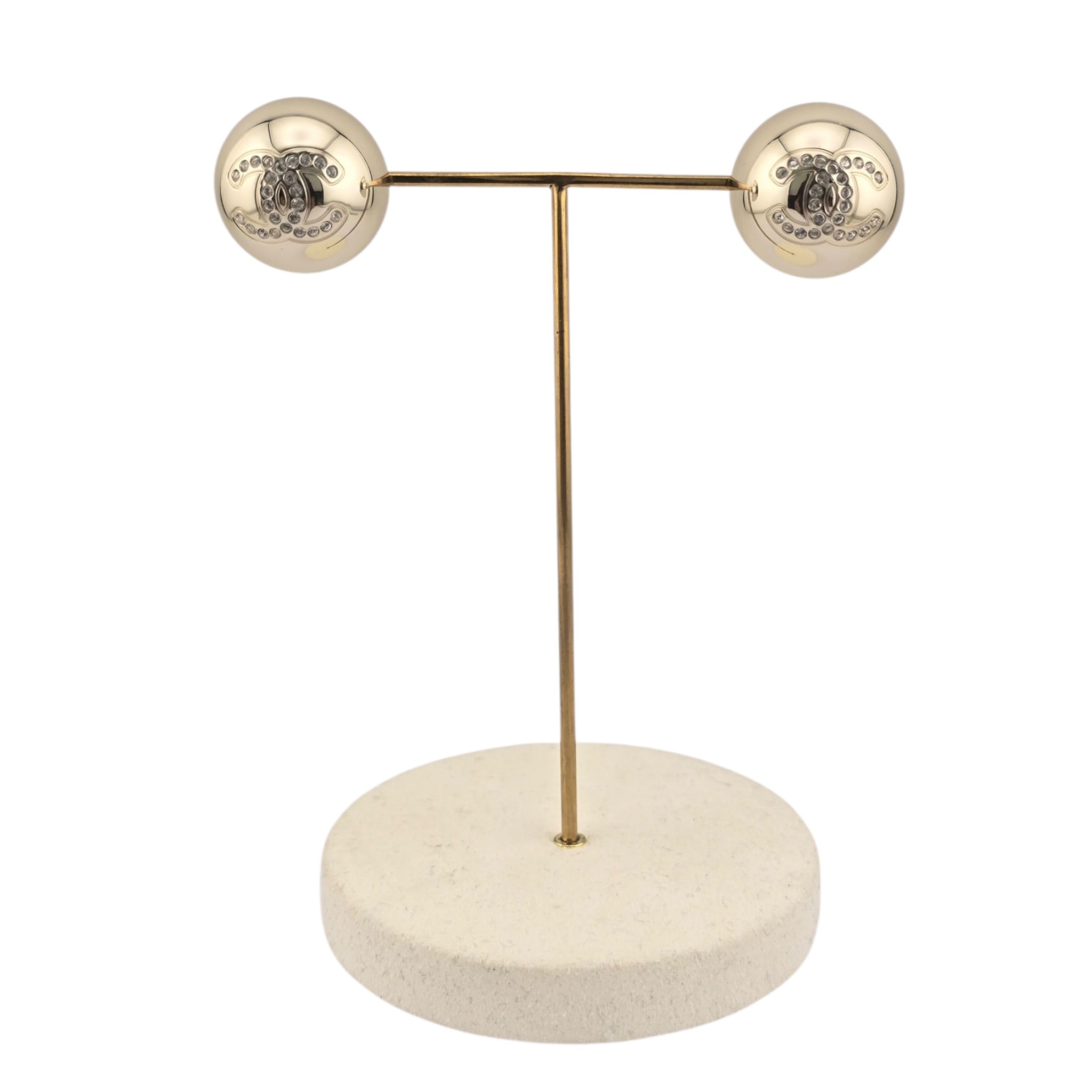 Chanel CC Gold Metal Crystal Round Earrings 2026 CHANEL