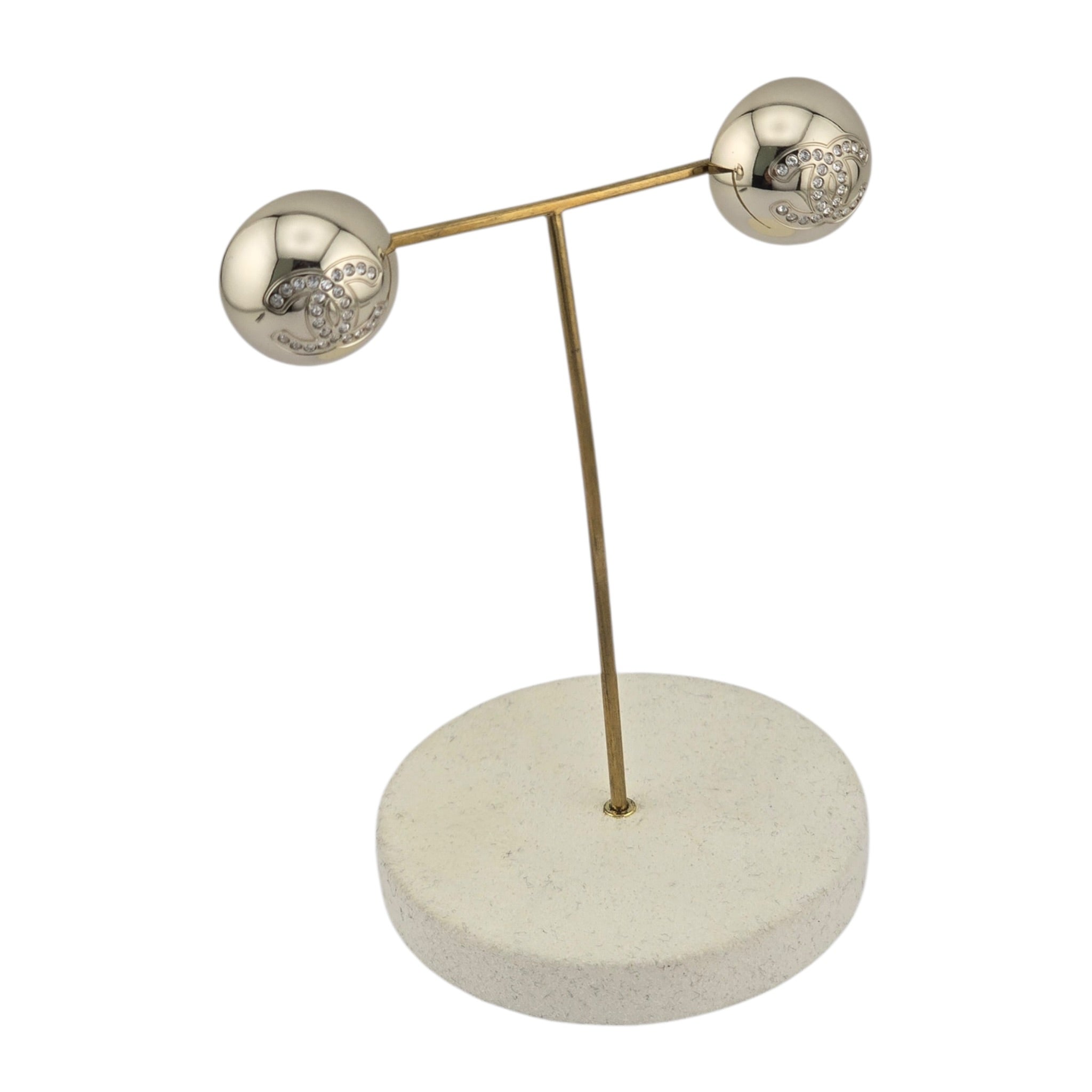 Chanel CC Gold Metal Crystal Round Earrings 2026 CHANEL