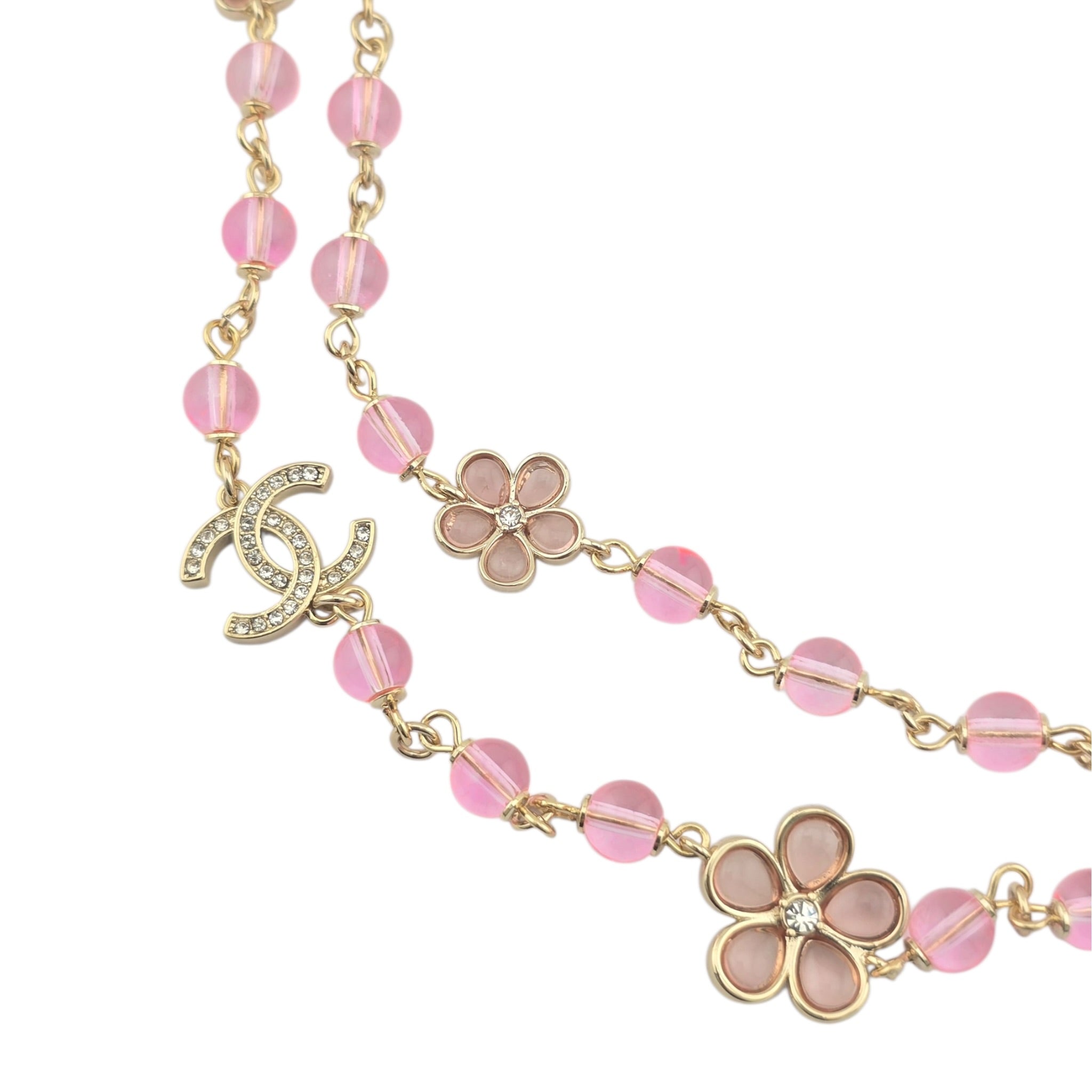 Chanel CC Pink Bead Long Gold Necklace 2026 CHANEL