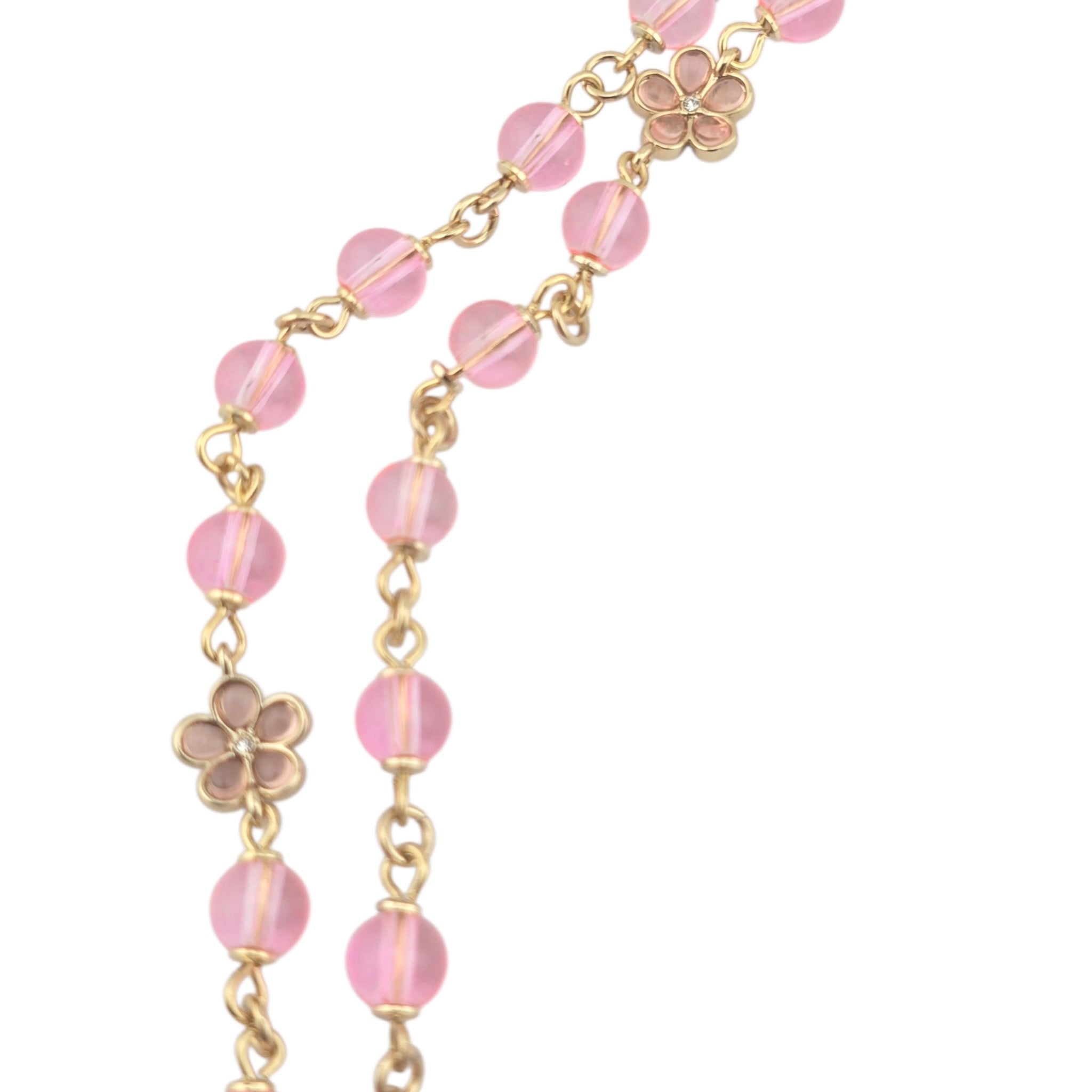 Chanel CC Pink Bead Long Gold Necklace 2026 CHANEL