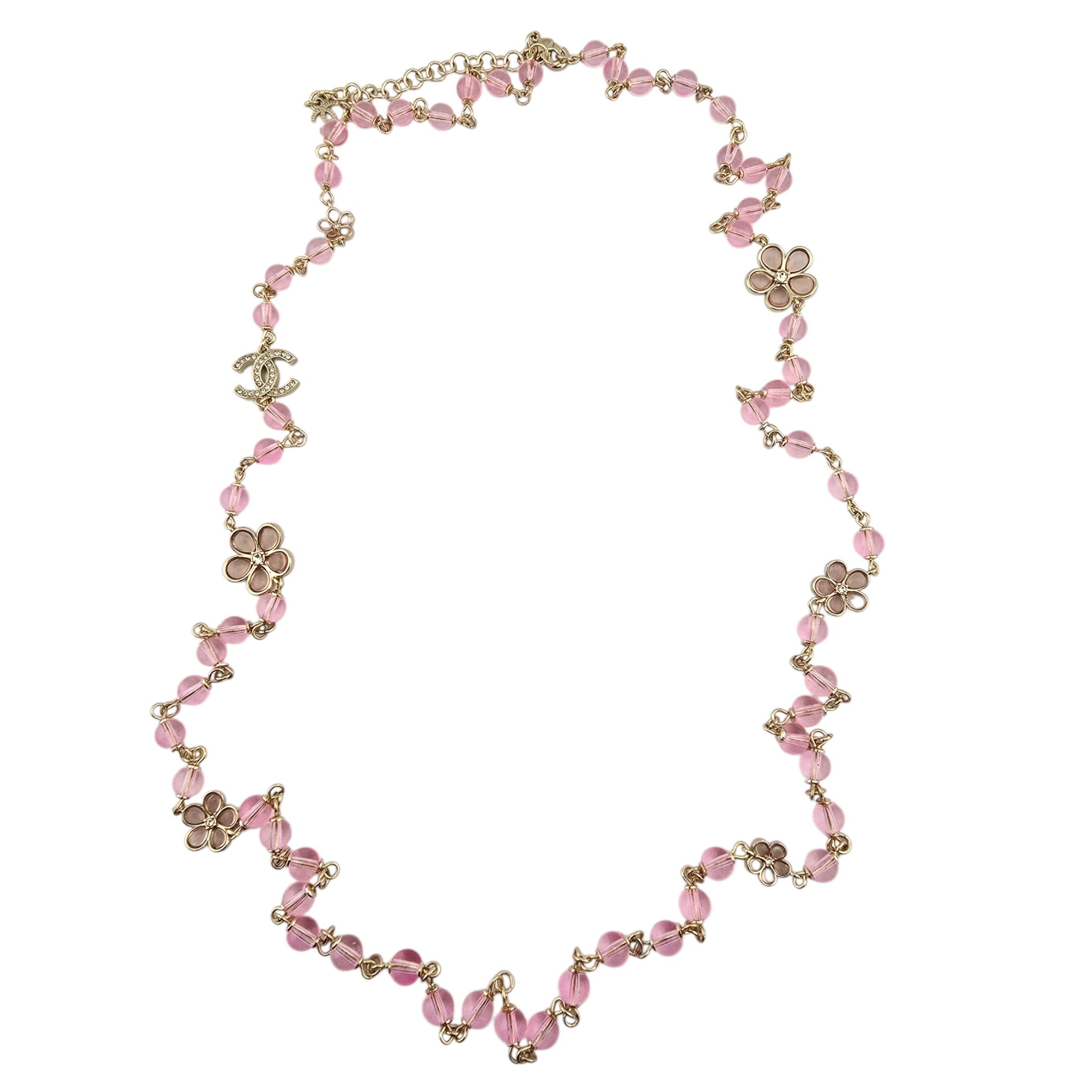 Chanel CC Pink Bead Long Gold Necklace 2026 CHANEL