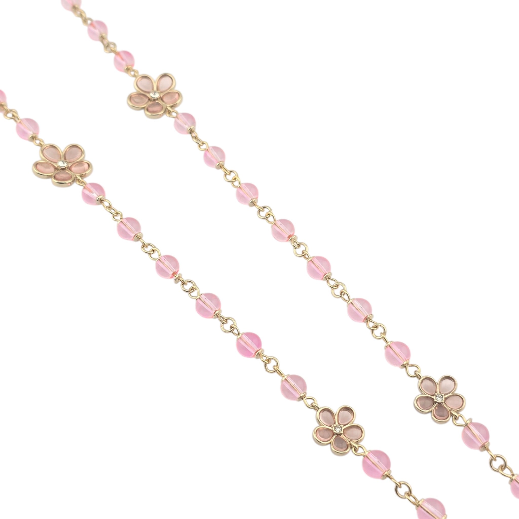 Chanel CC Pink Bead Long Gold Necklace 2026 CHANEL