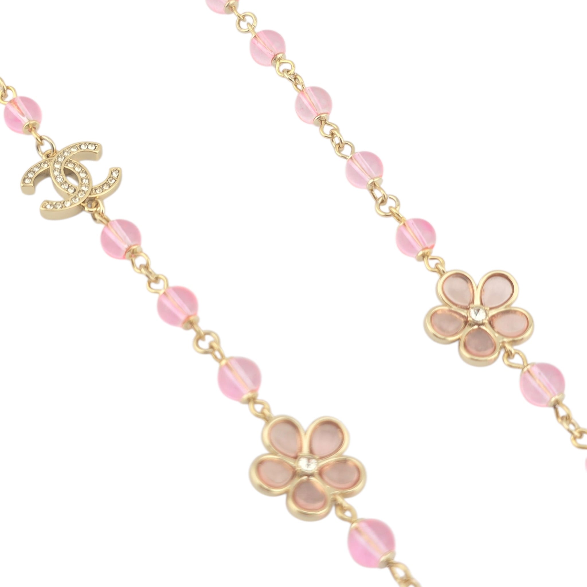 Chanel CC Pink Bead Long Gold Necklace 2026 CHANEL