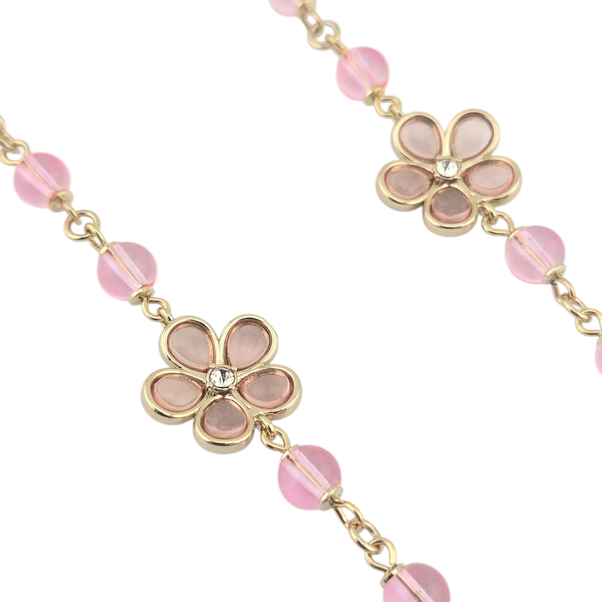Chanel CC Pink Bead Long Gold Necklace 2026 CHANEL