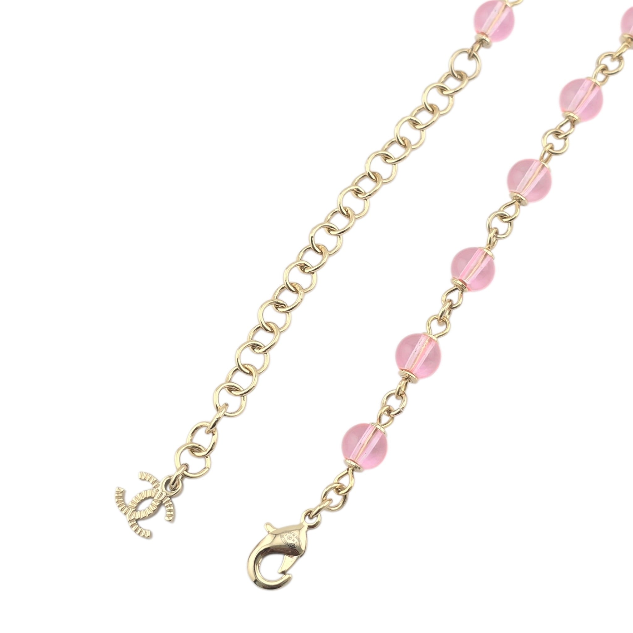 Chanel CC Pink Bead Long Gold Necklace 2026 CHANEL
