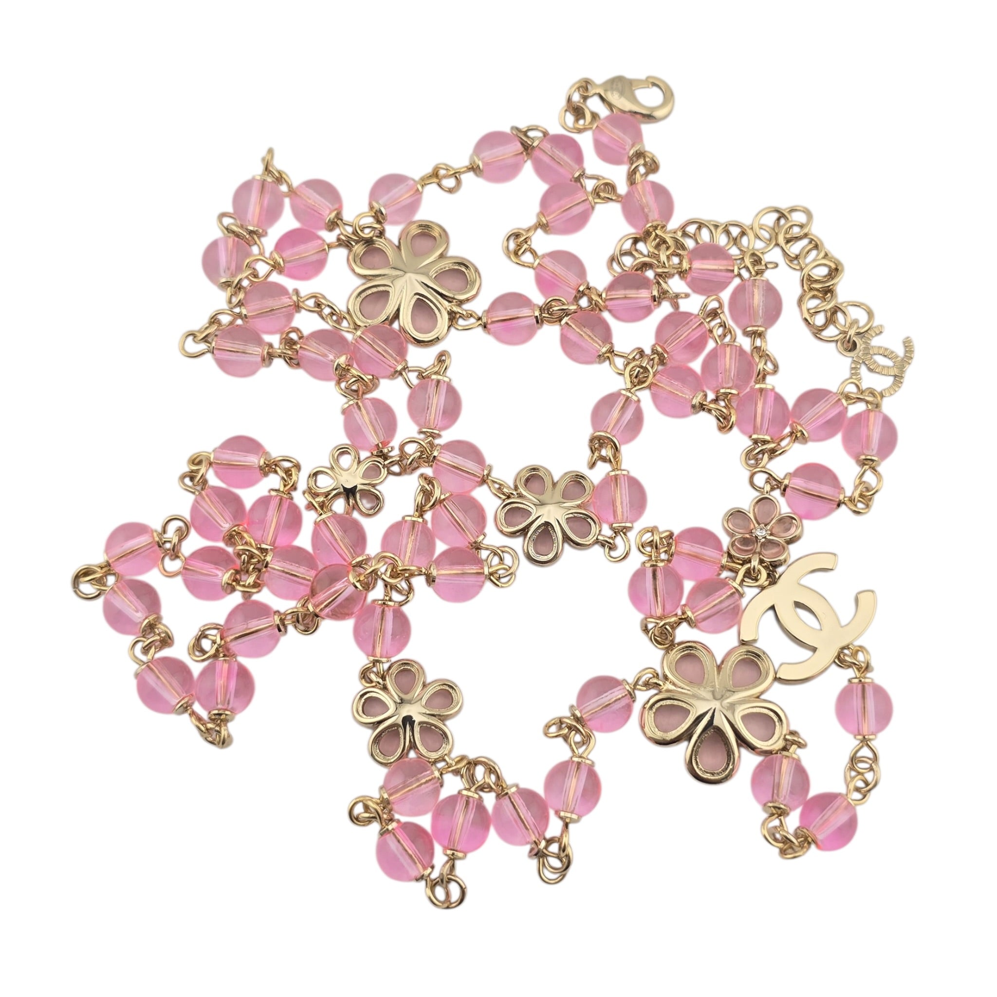 Chanel CC Pink Bead Long Gold Necklace 2026 CHANEL