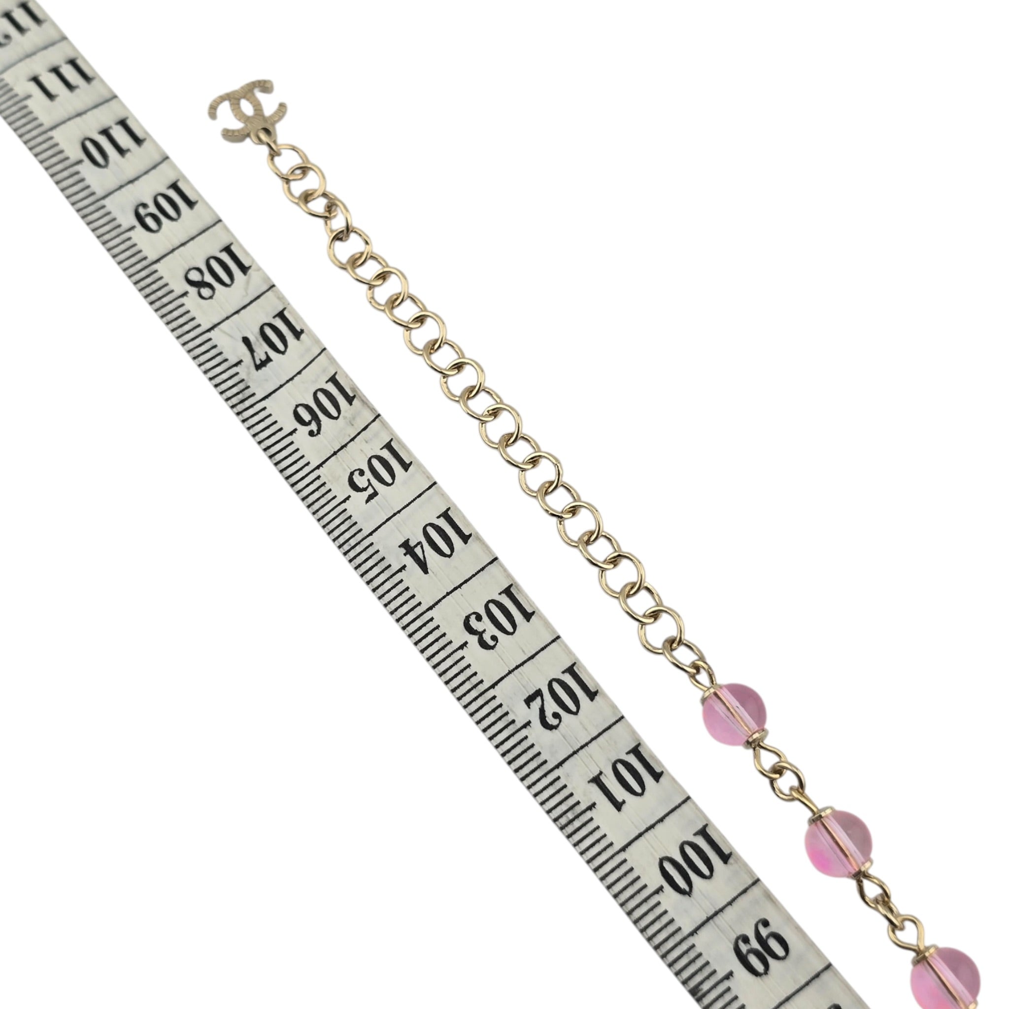 Chanel CC Pink Bead Long Gold Necklace 2026 CHANEL
