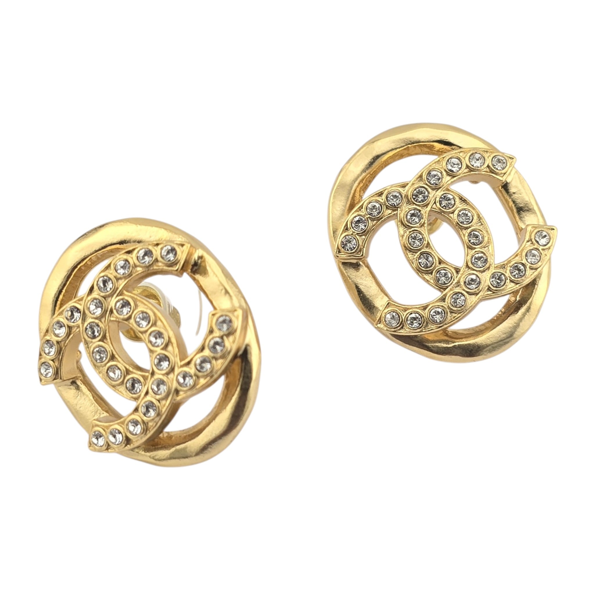 Chanel CC Gold Crystal Oval Earrings 2022 CHANEL