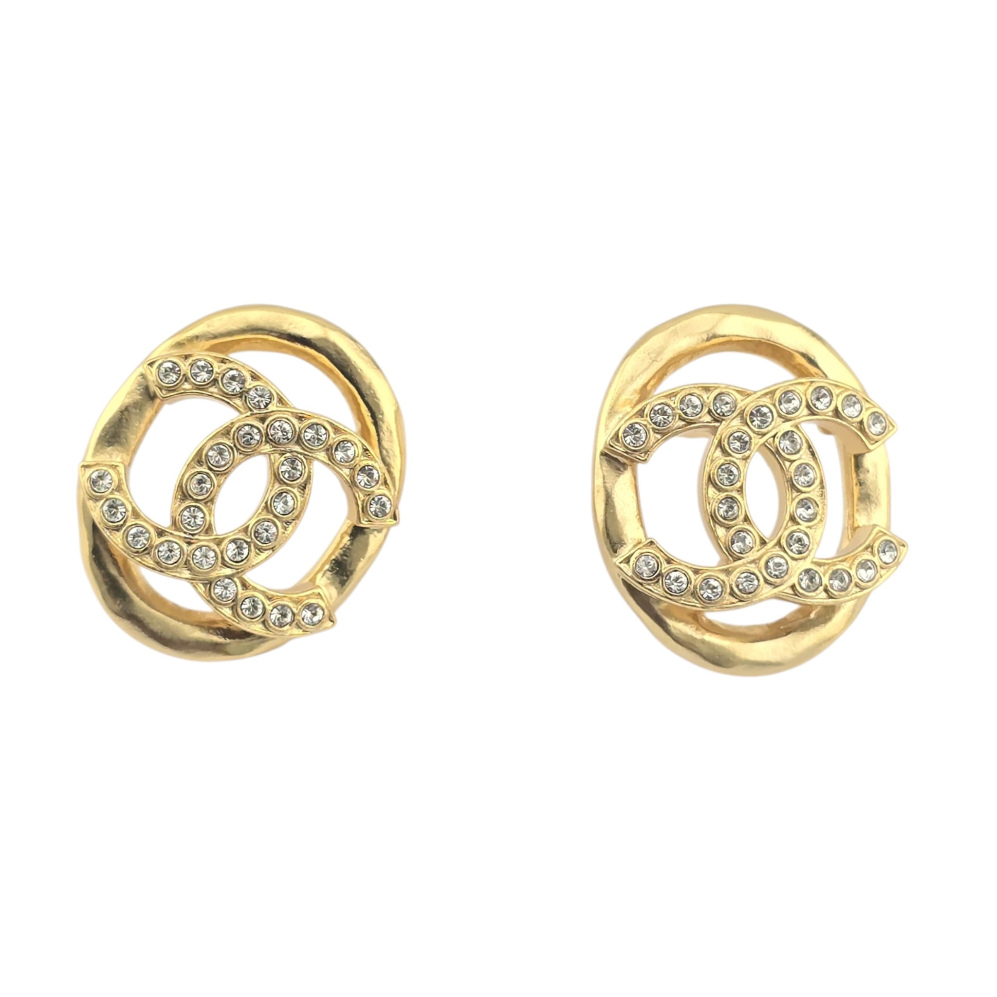 Chanel CC Gold Crystal Oval Earrings 2022 CHANEL