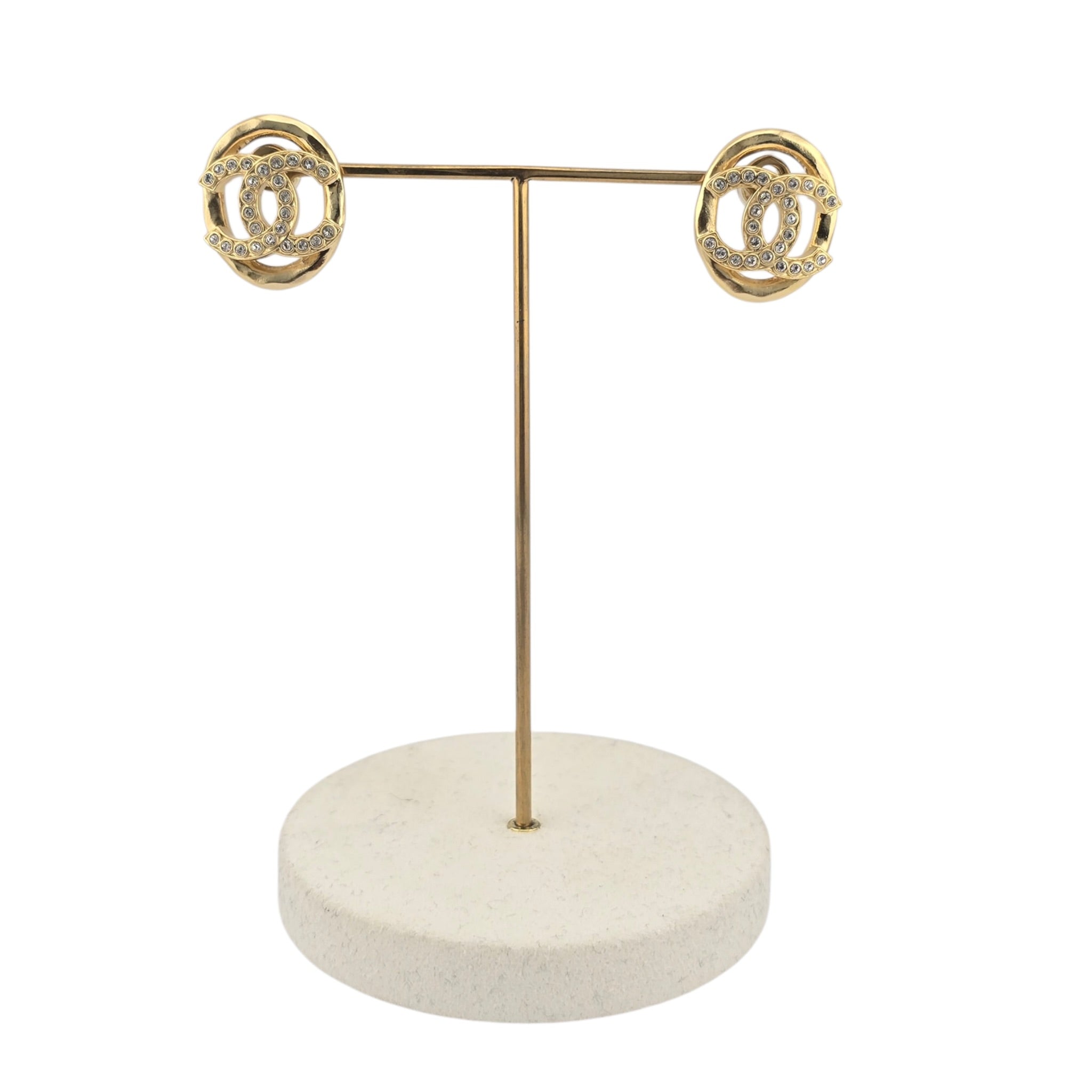 Chanel CC Gold Crystal Oval Earrings 2022 CHANEL