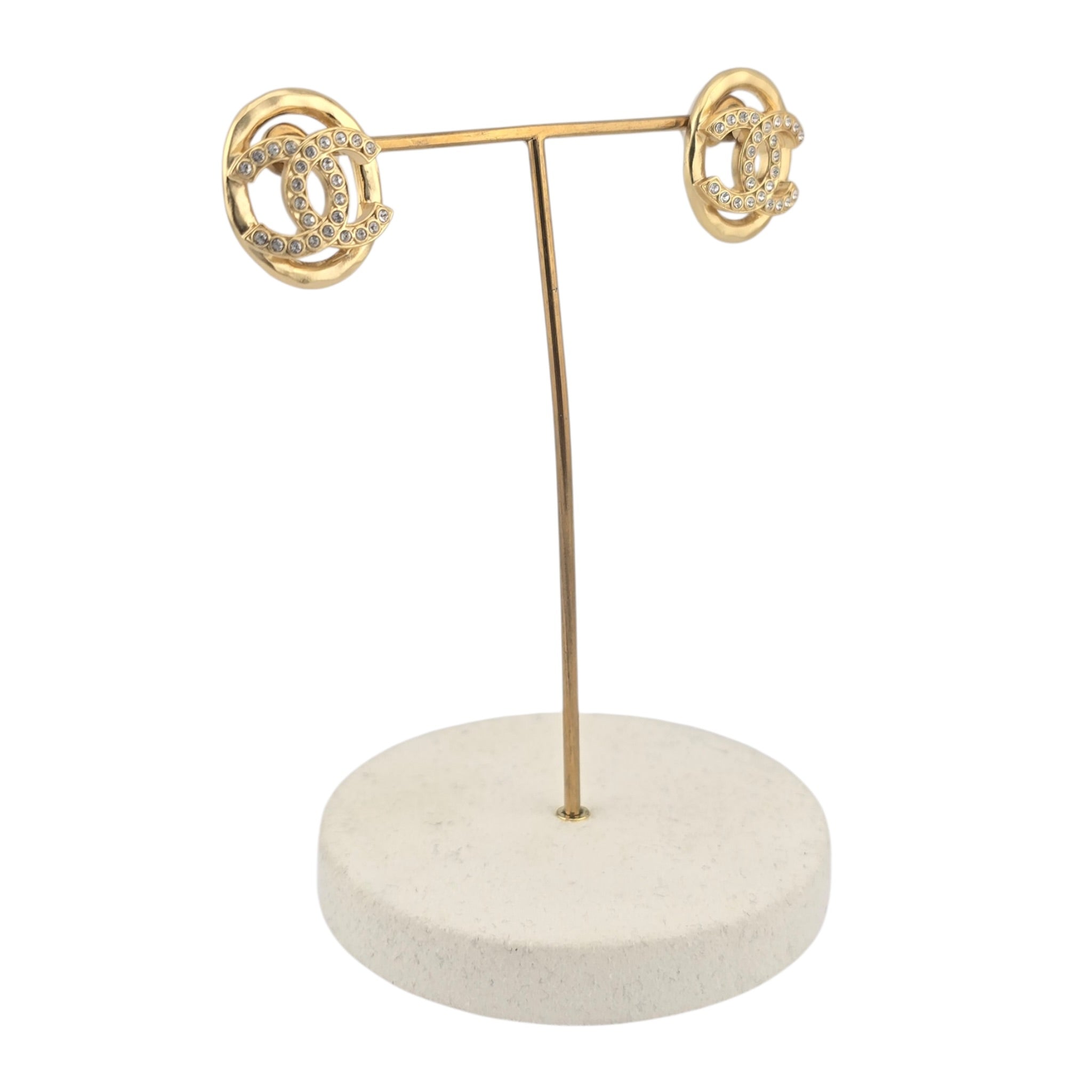 Chanel CC Gold Crystal Oval Earrings 2022 CHANEL