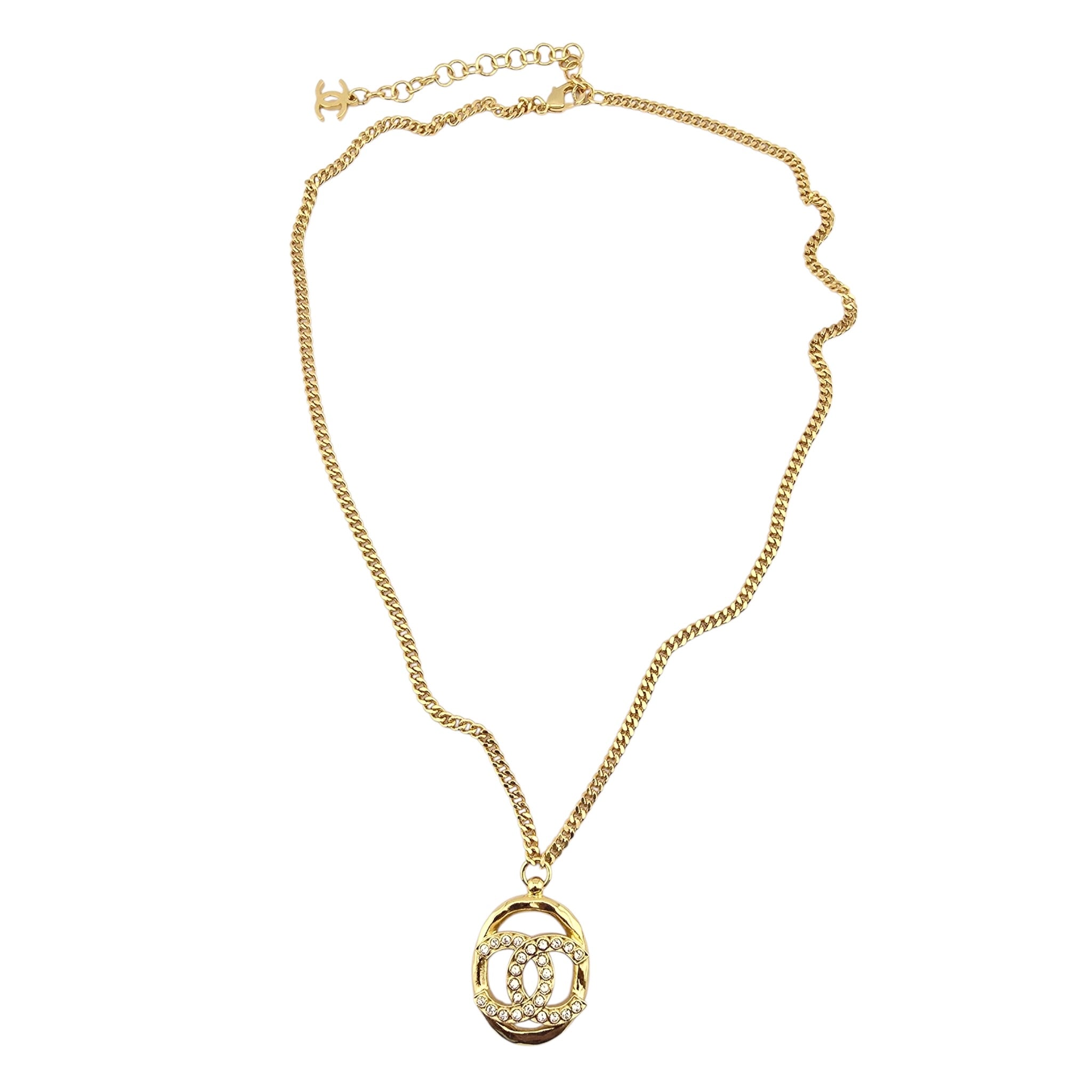 Chanel CC Gold Crystal Oval Pendant Necklace 2022 CHANEL