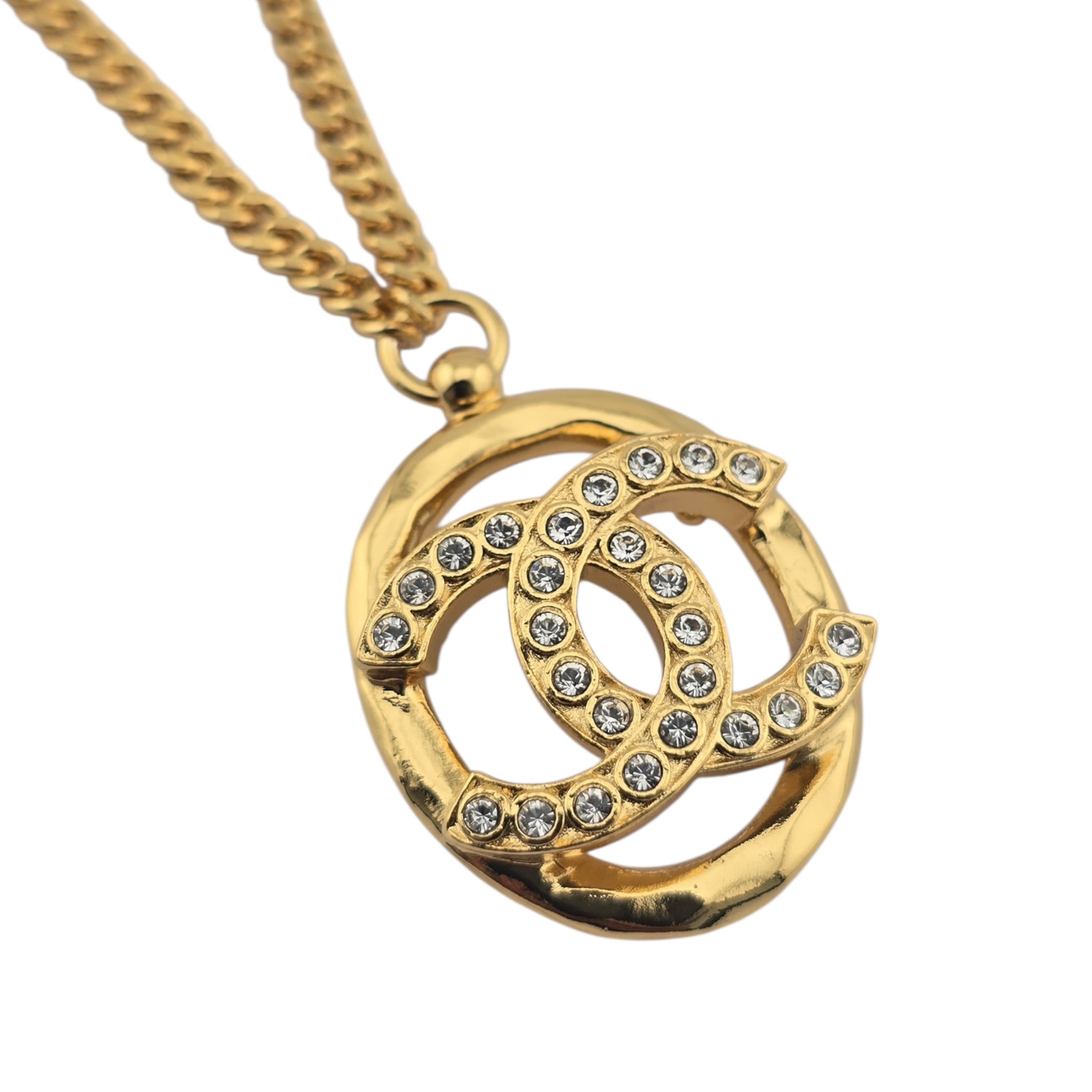 Chanel CC Gold Crystal Oval Pendant Necklace 2022 CHANEL