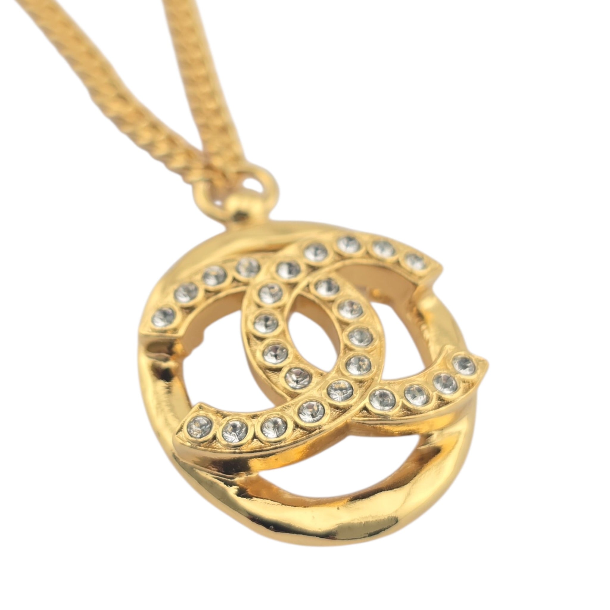 Chanel CC Gold Crystal Oval Pendant Necklace 2022 CHANEL