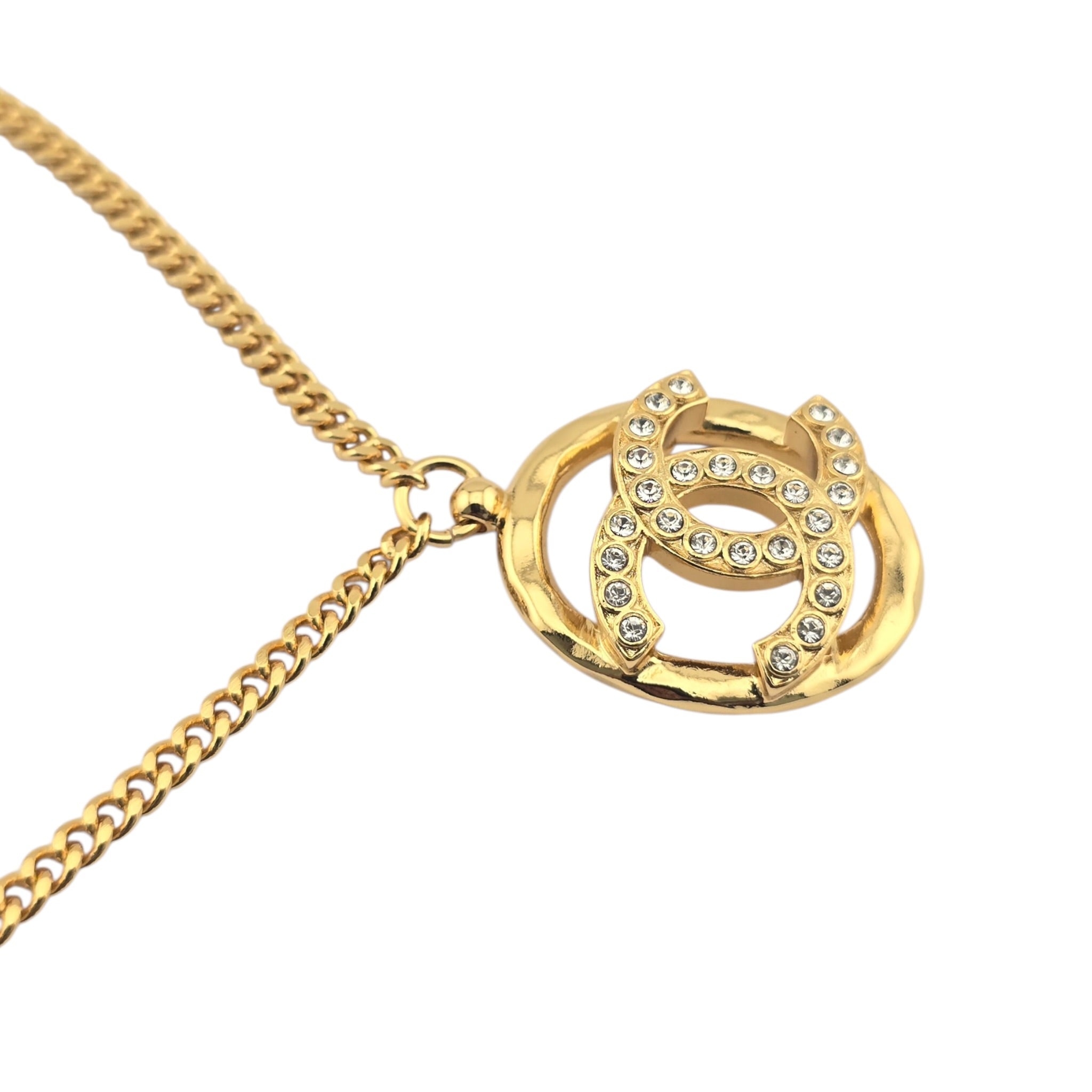 Chanel CC Gold Crystal Oval Pendant Necklace 2022 CHANEL
