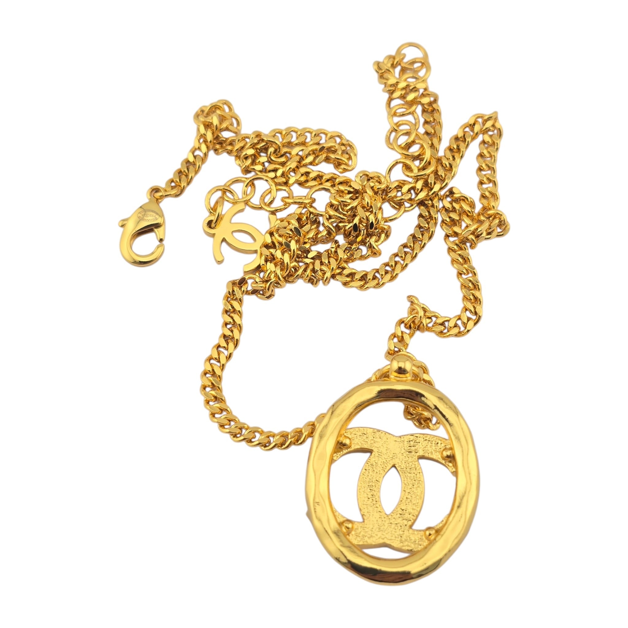 Chanel CC Gold Crystal Oval Pendant Necklace 2022 CHANEL