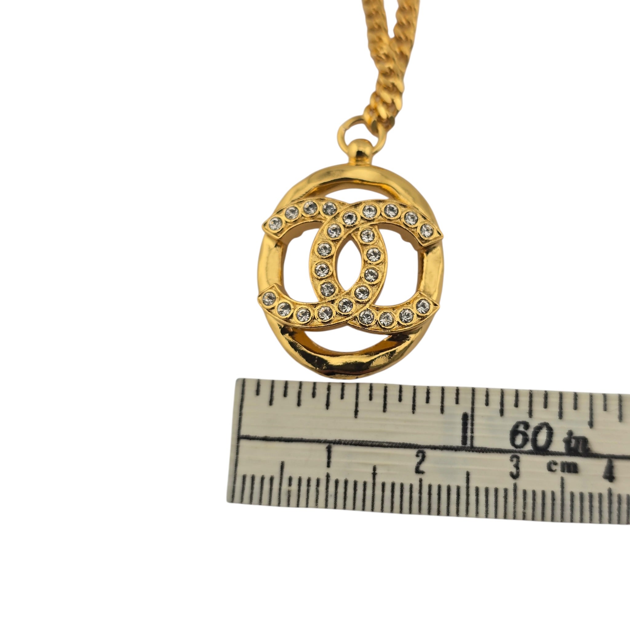 Chanel CC Gold Crystal Oval Pendant Necklace 2022 CHANEL